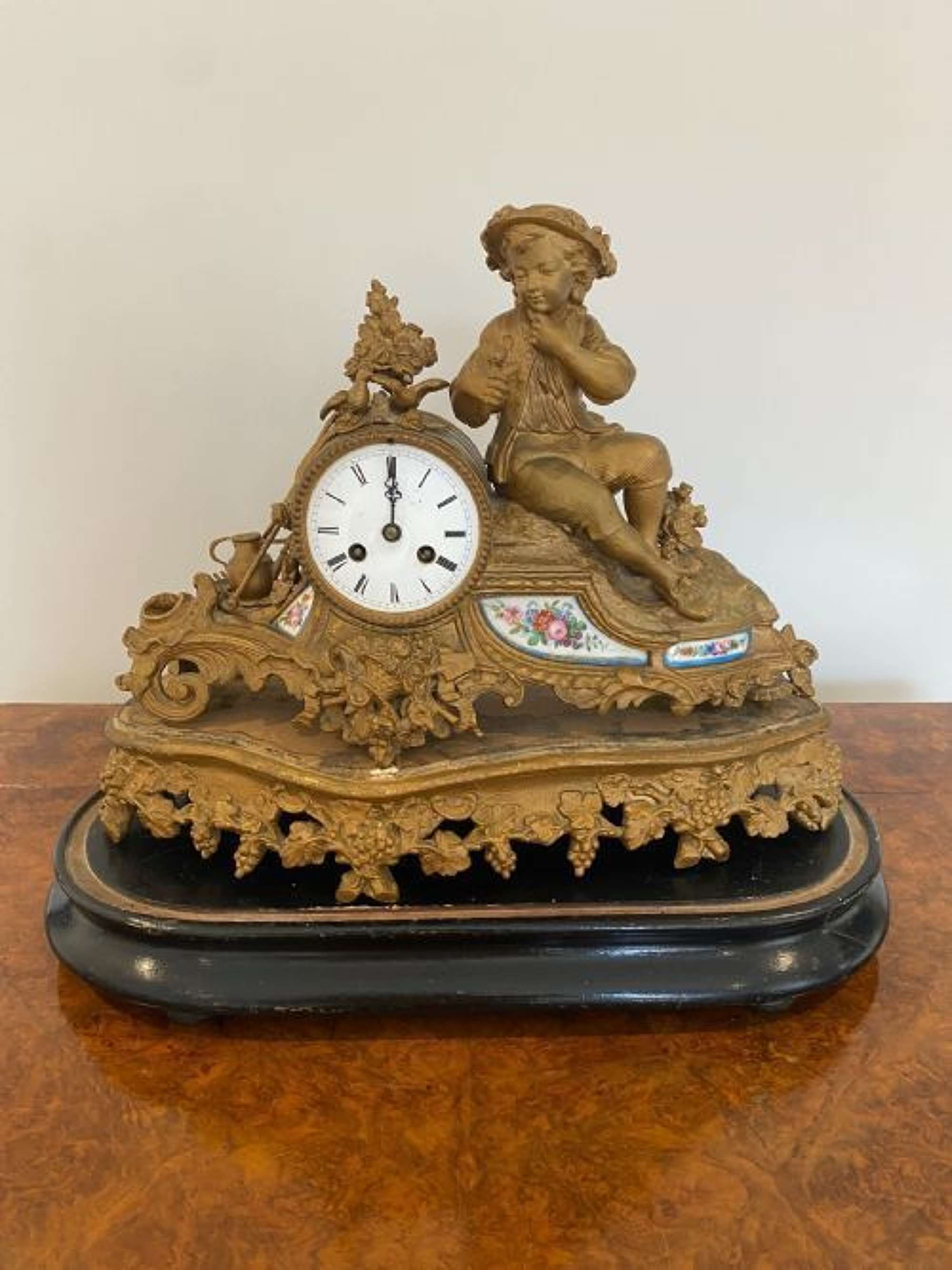 Quality 19th Century French Louis Xvi Ormolu & Porcelain Mantle Antique Clock