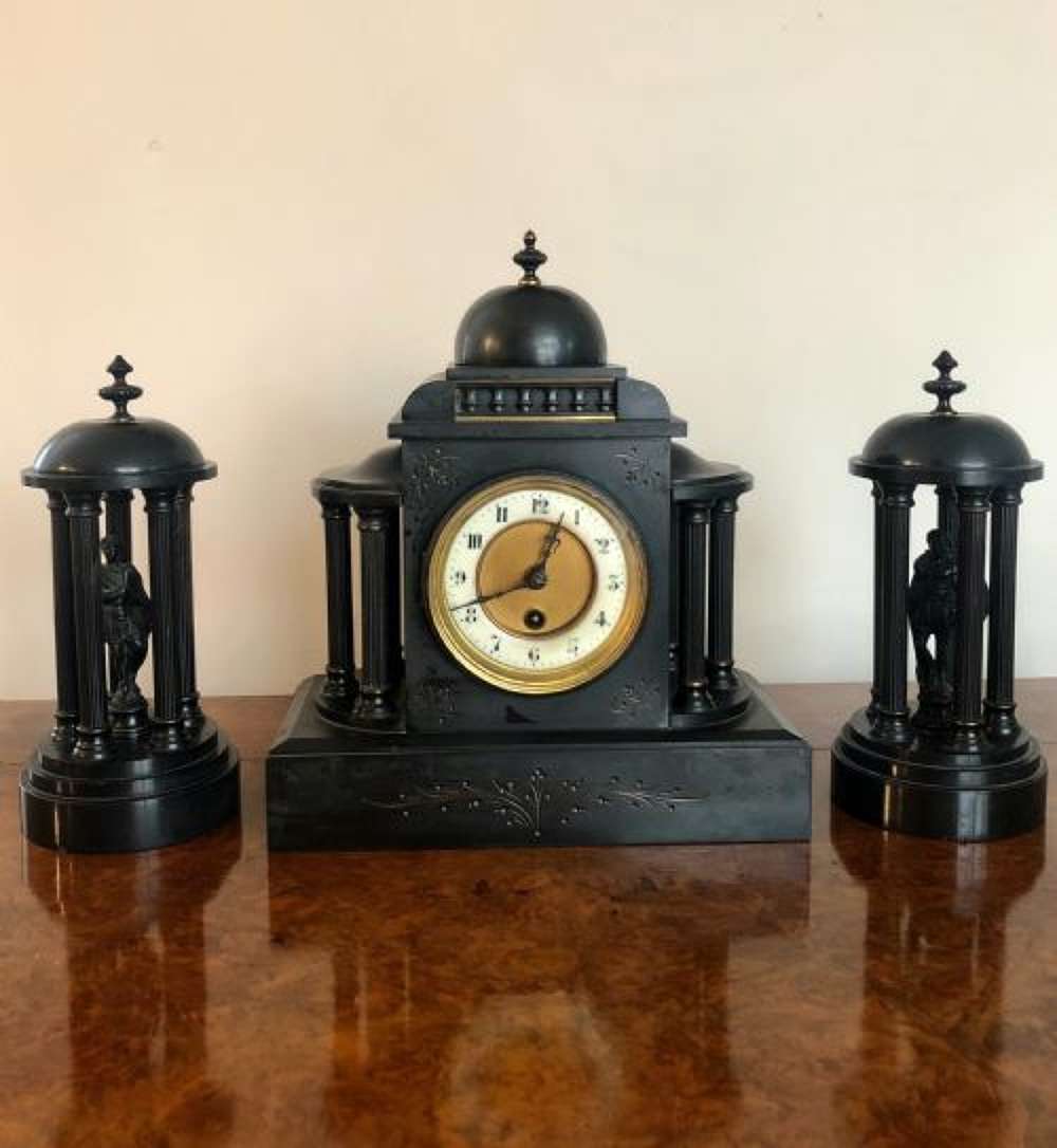 Stunning Antique Victorian Quality 8 Day Movement Marble Clock Set