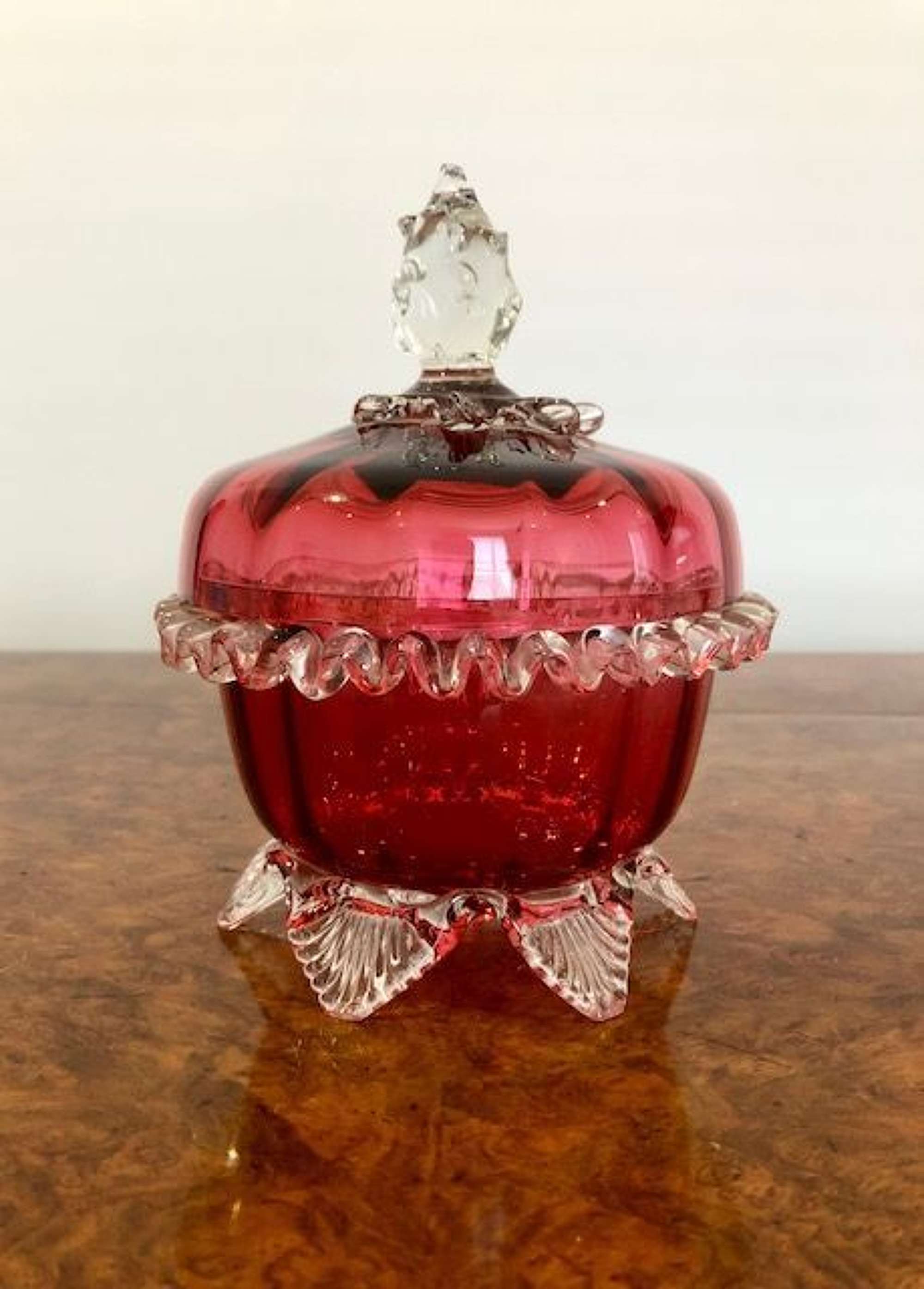 Victorian Quality Cranberry Glass Lidded Bowl