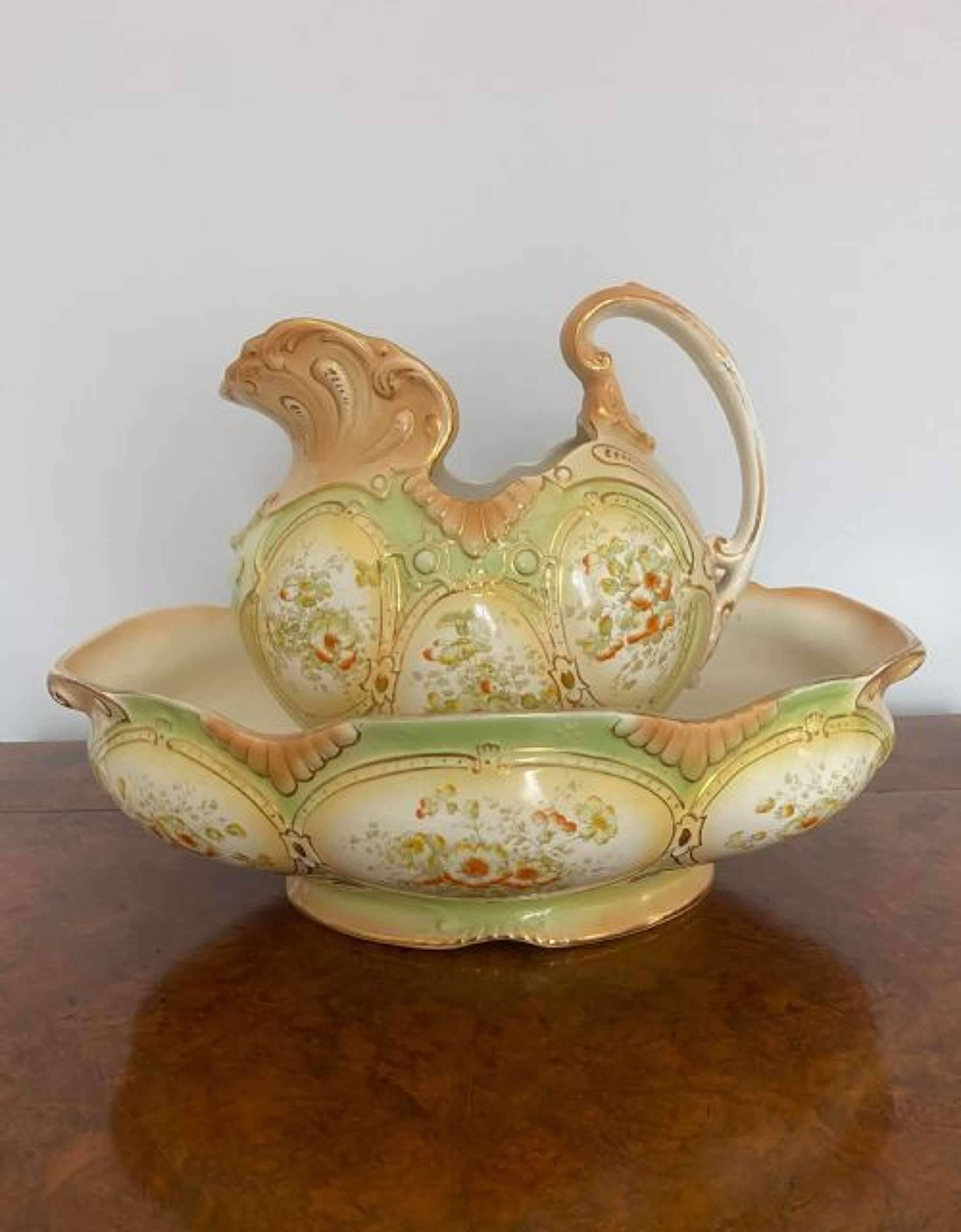 Unusual Antique Victorian Quality Jug And Bowl