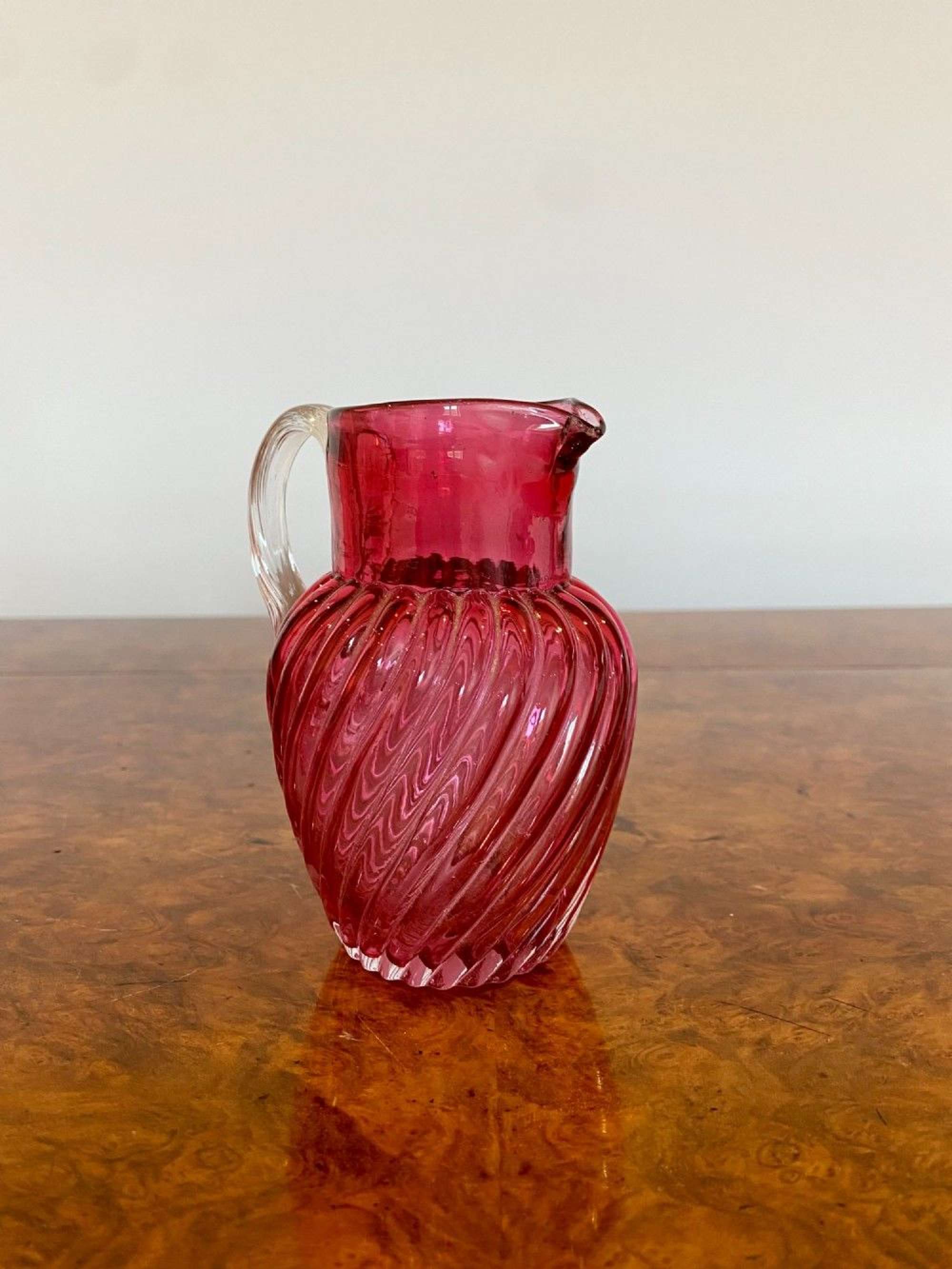 Unusual Antique Victorian Quality Cranberry Glass Jug