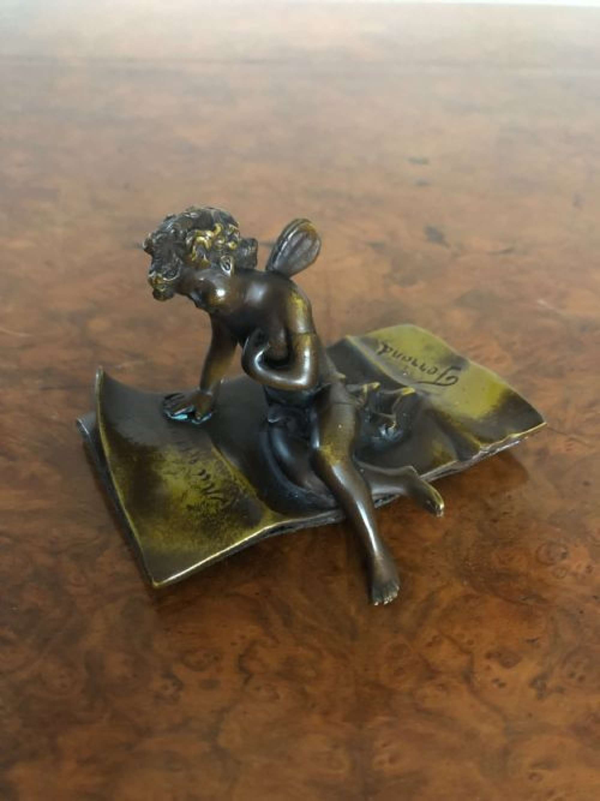 Quality Antique Bronze Cupid Figure Signed Ferrand