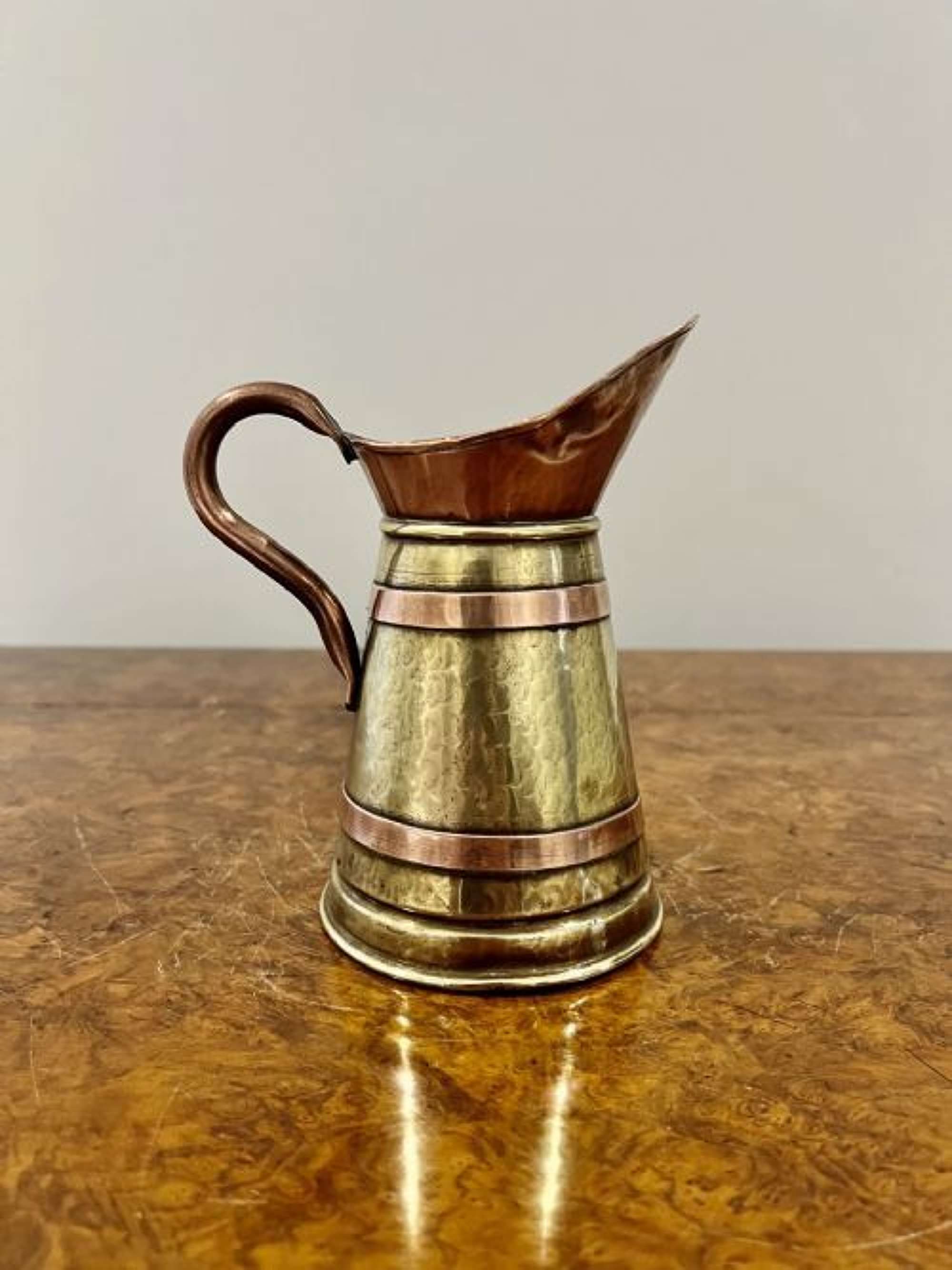 Antique Edwardian Quality Brass And Copper Jug