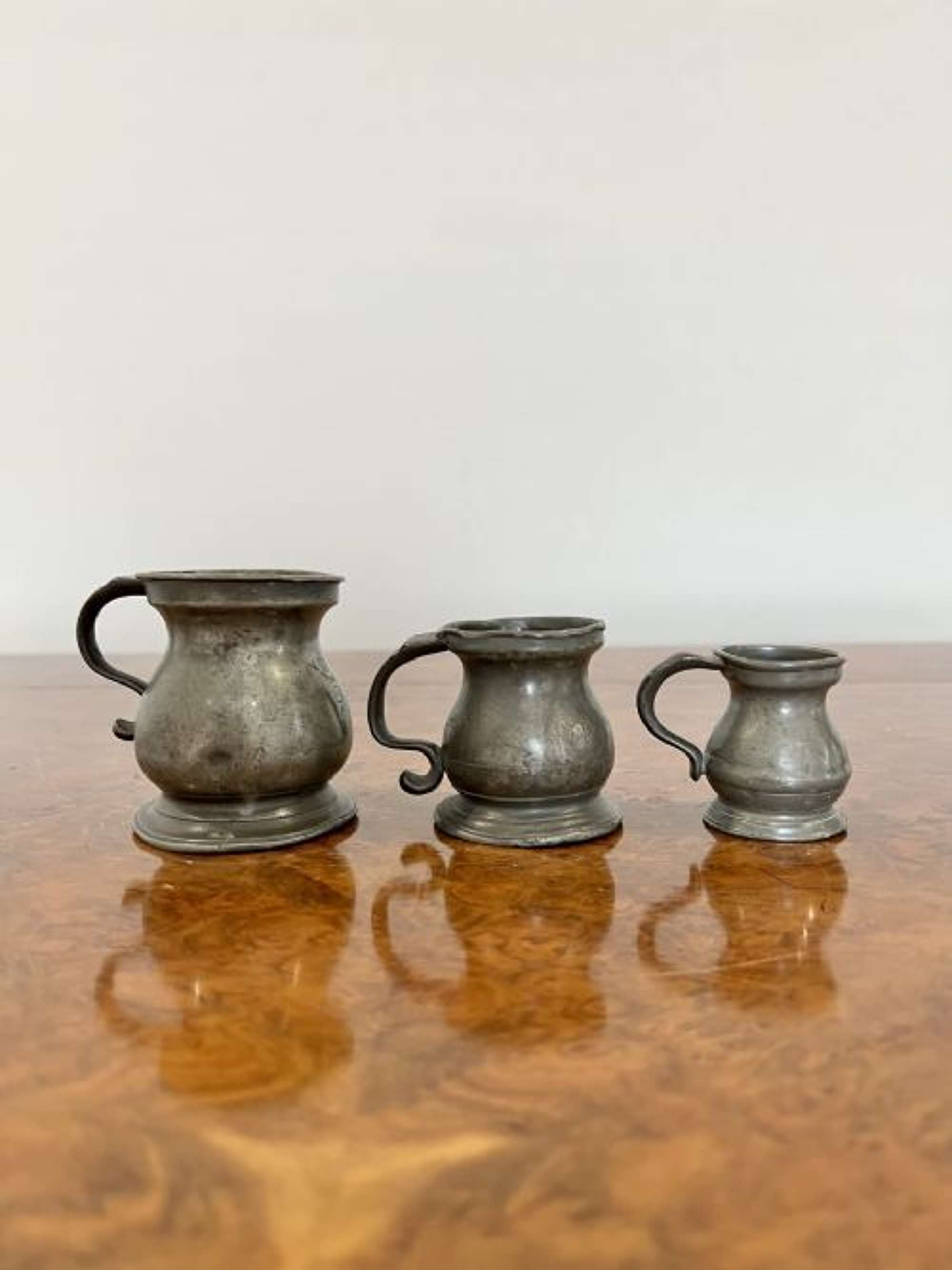 Set Of Three Antique Victorian Pewter Measures Marked Vr