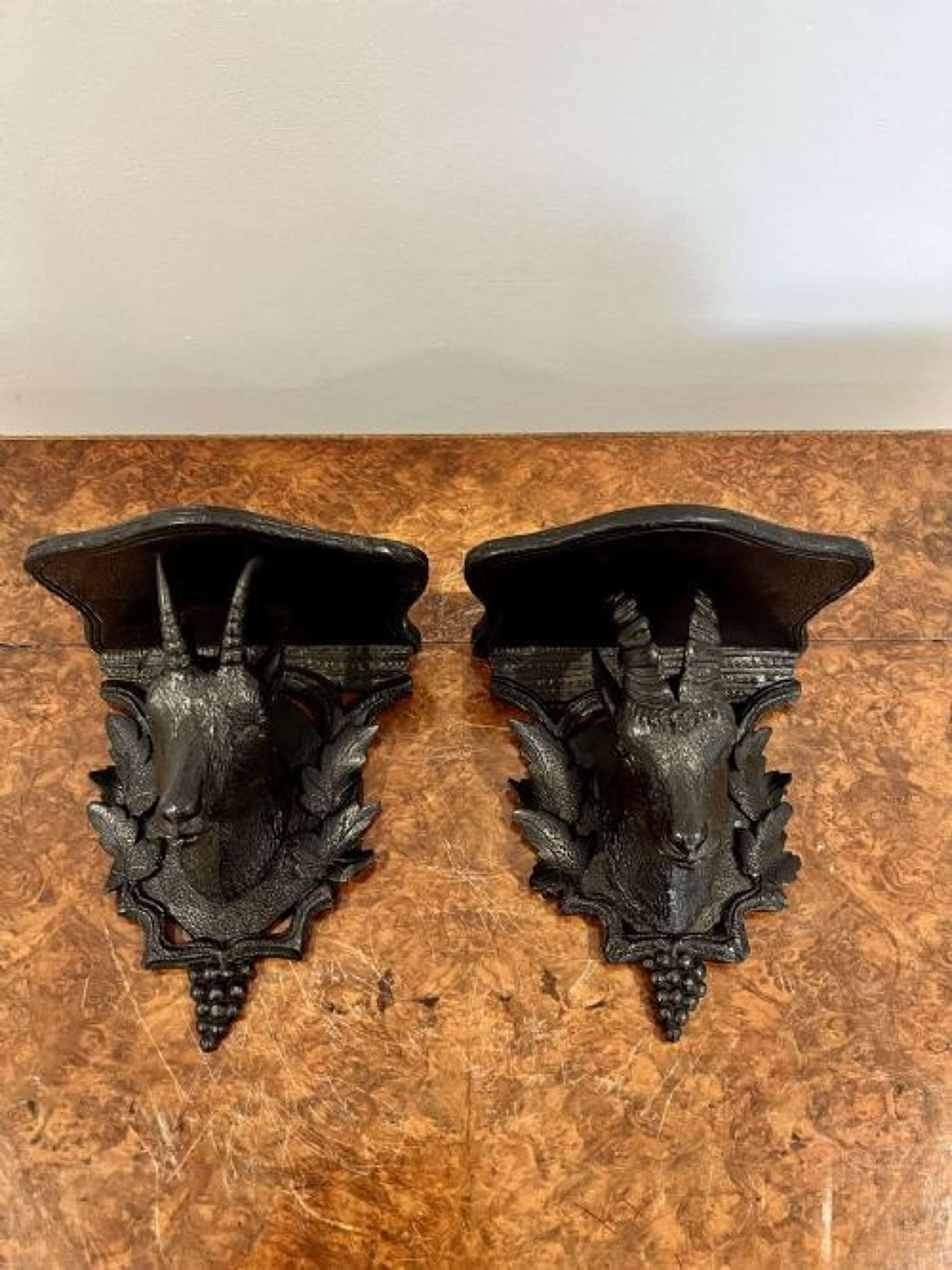 Pair Of Antique Quality Black Forest Carved Wall Brackets