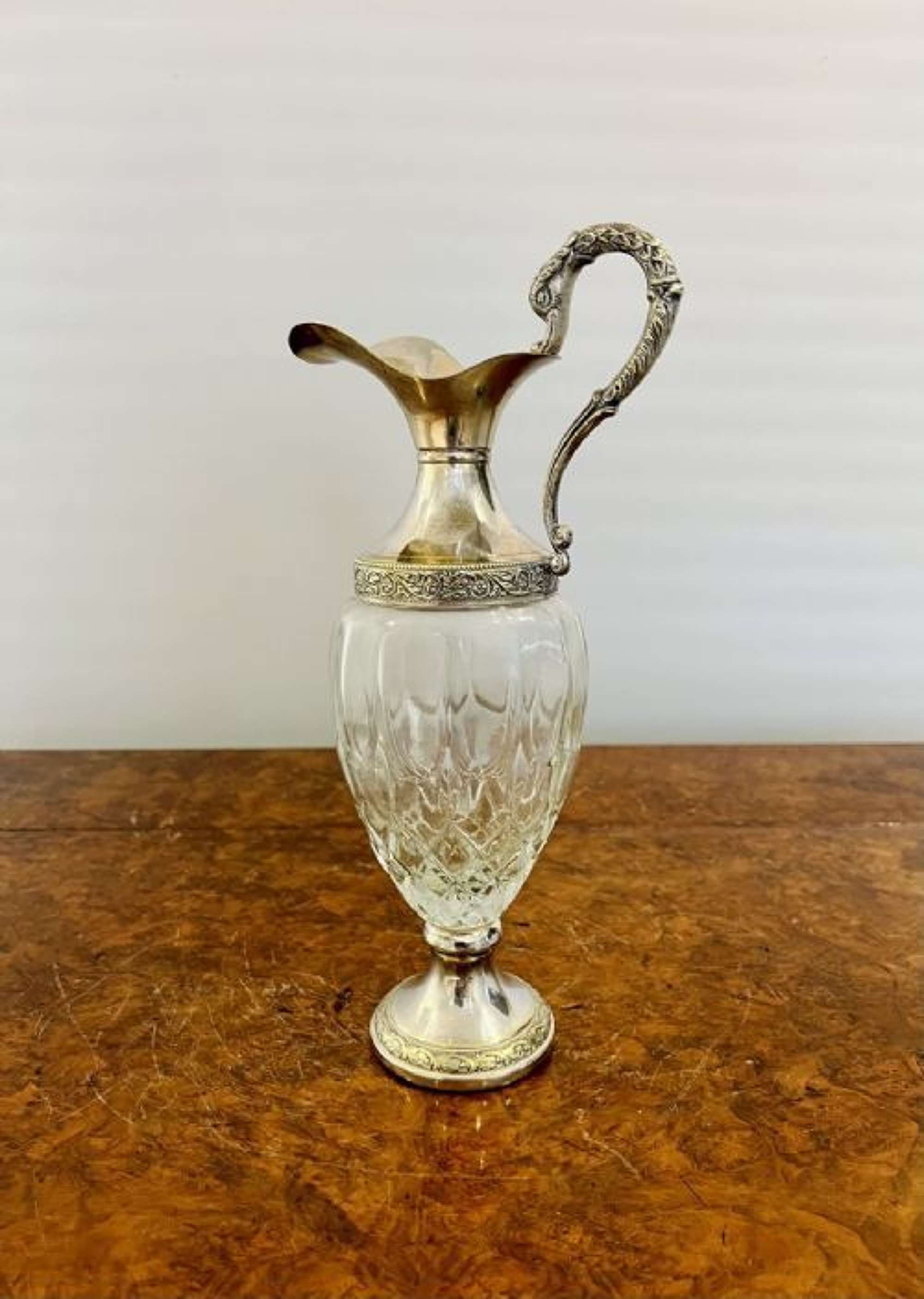 Antique Edwardian Quality Silver Plate And Cut Glass Claret Jug