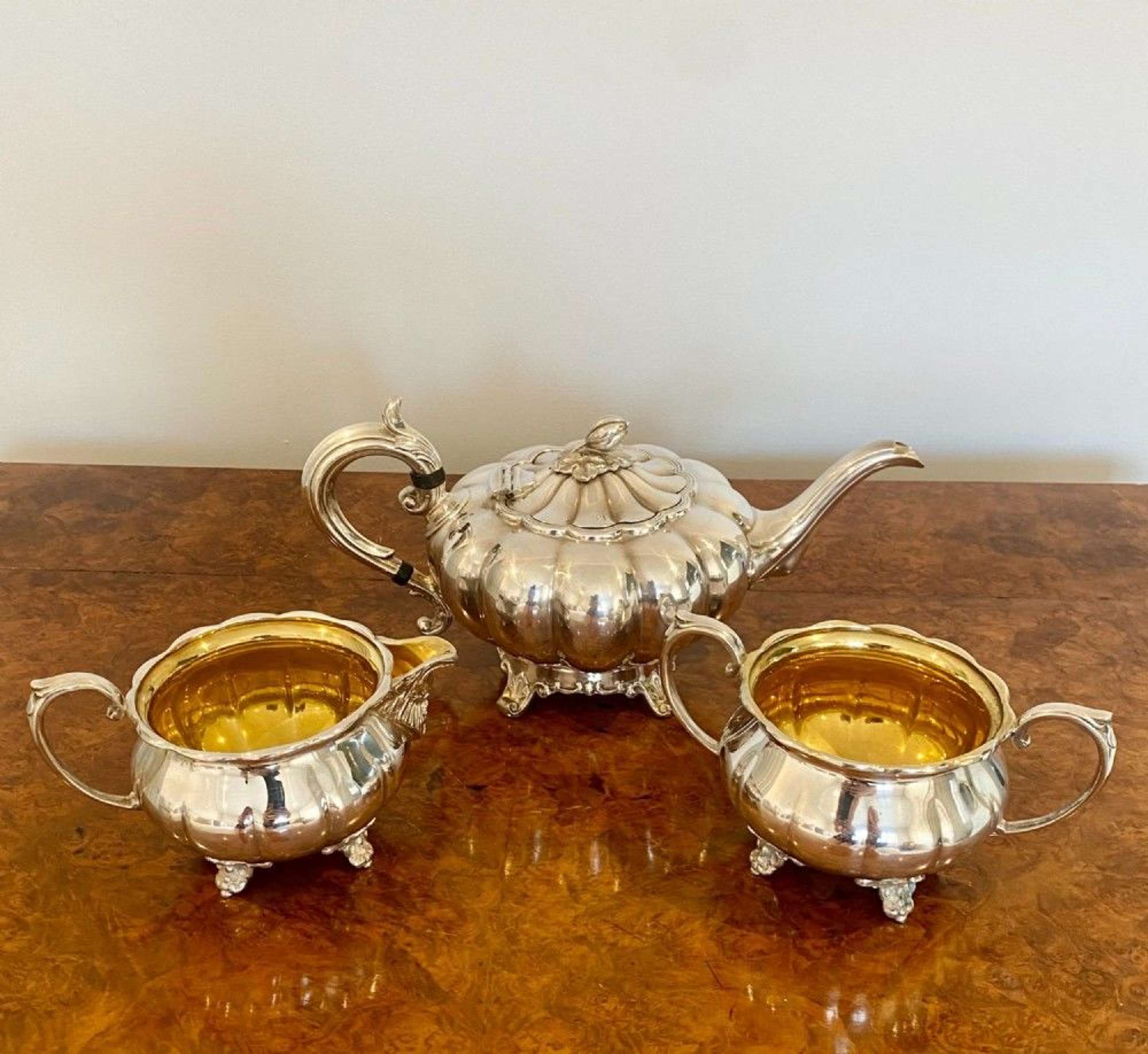 Antique Edwardian Quality Silver Plated Three Piece Tea Set
