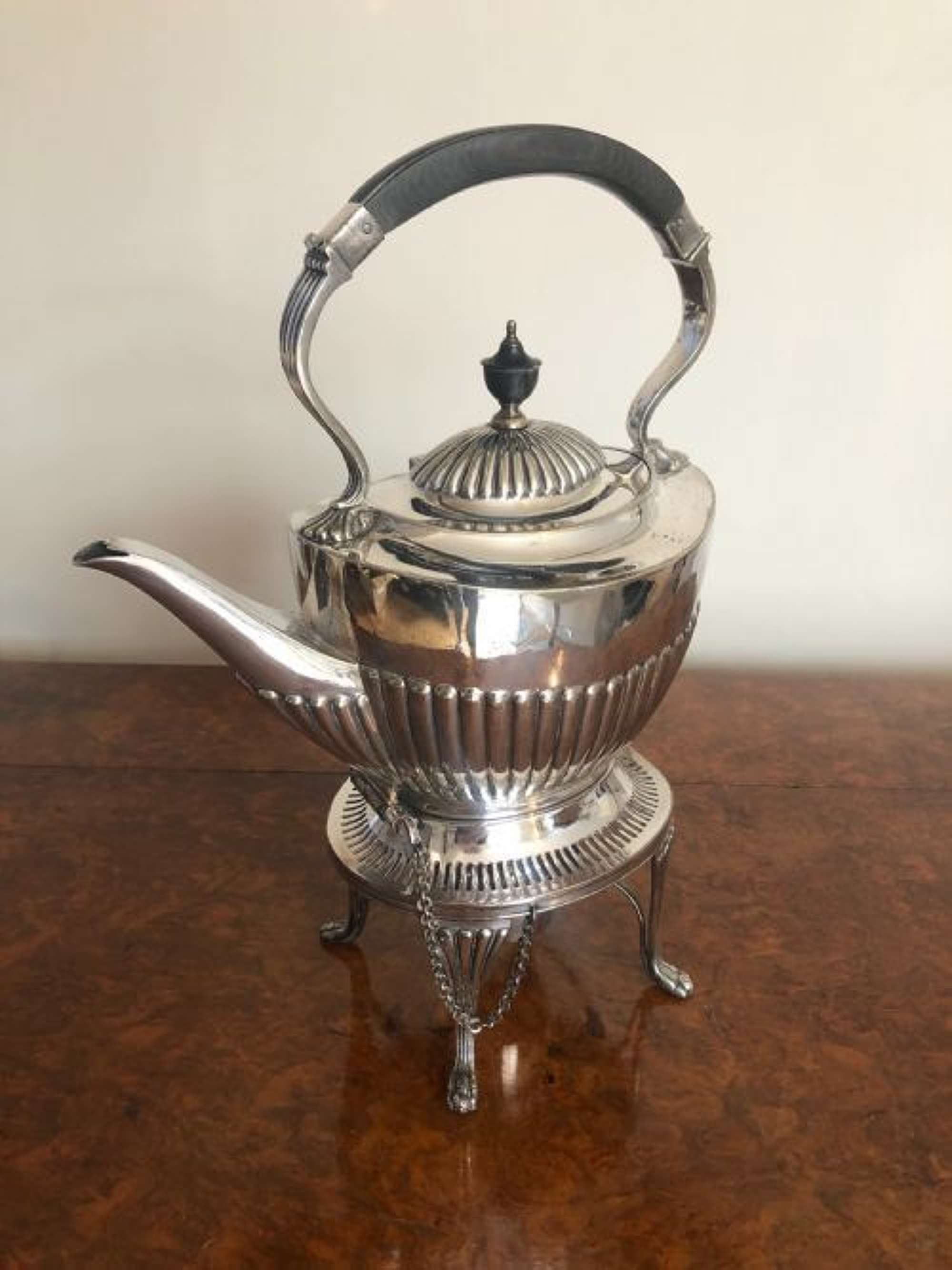 Antique Edwardian Silver Plated Spirit Kettle On A Stand