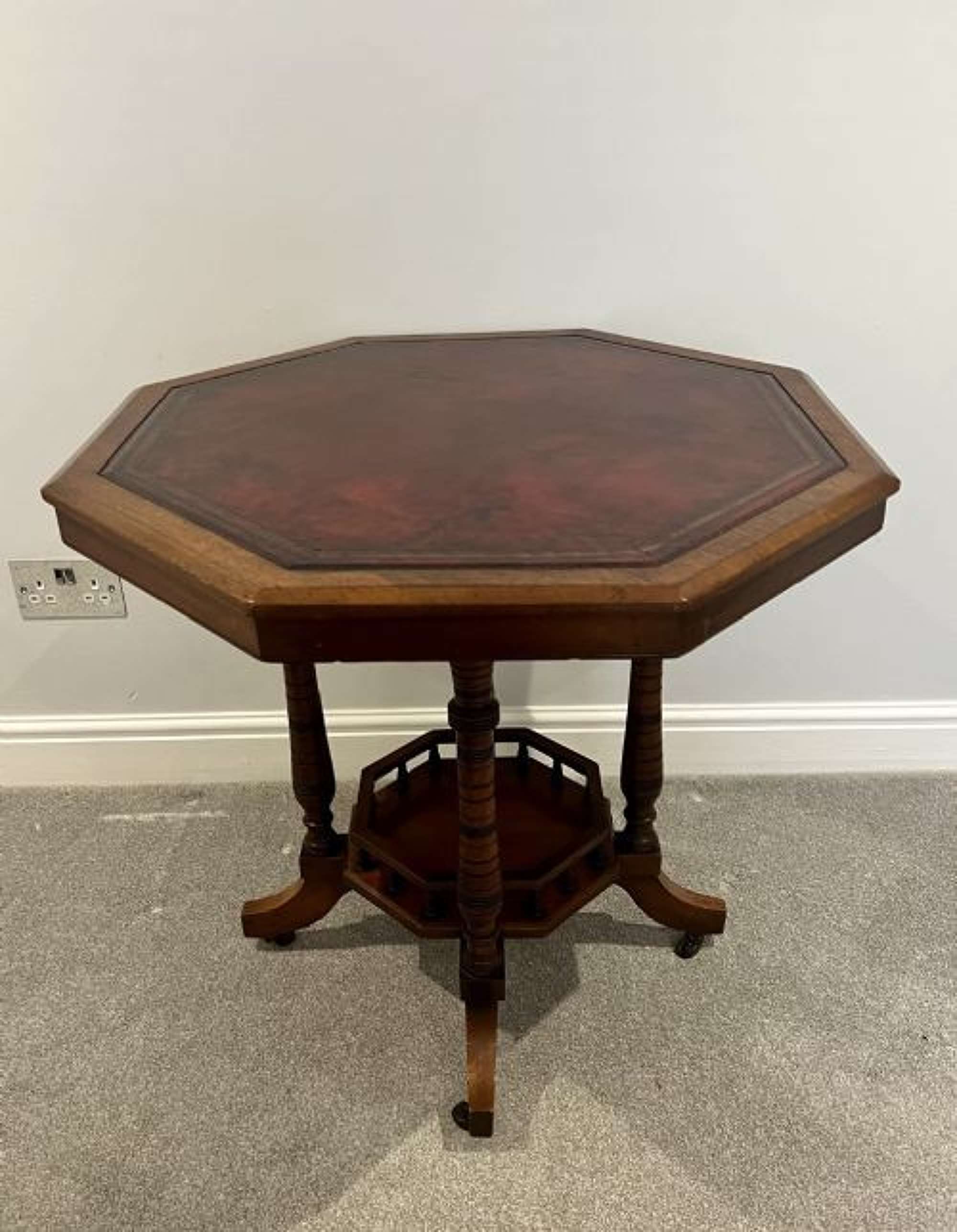 Antique Victorian Quality Walnut & Leather Top Library Table