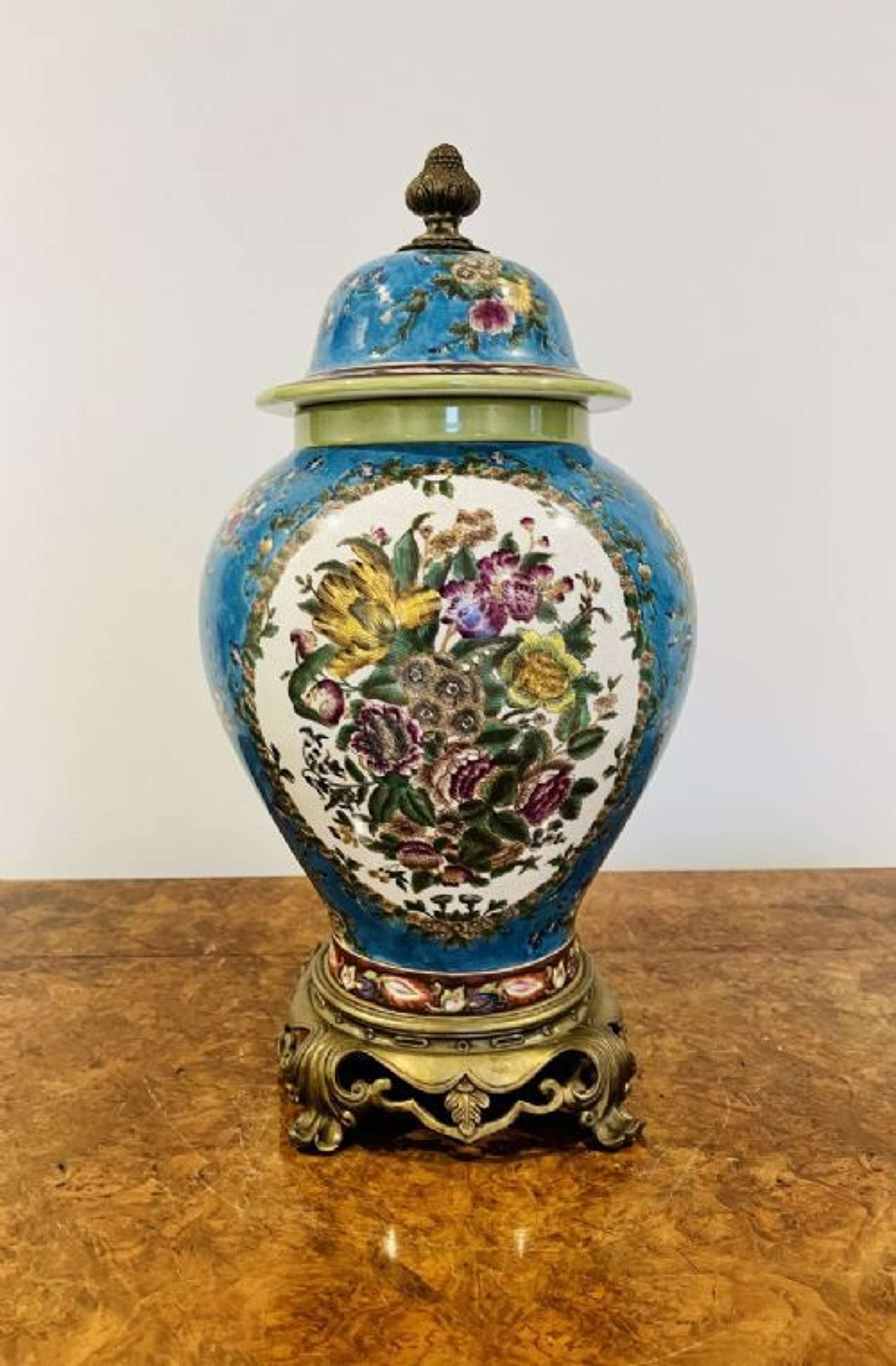 Large Antique Quality Hand Painted Lidded Vase