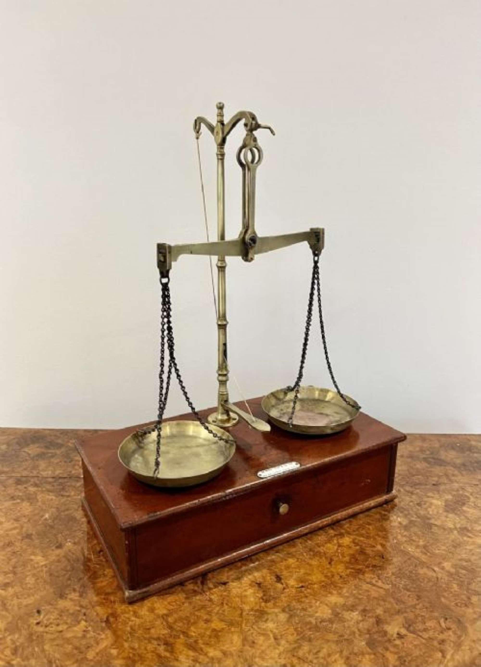 Quality Pair Of Antique Victorian Brass Scales And Weights