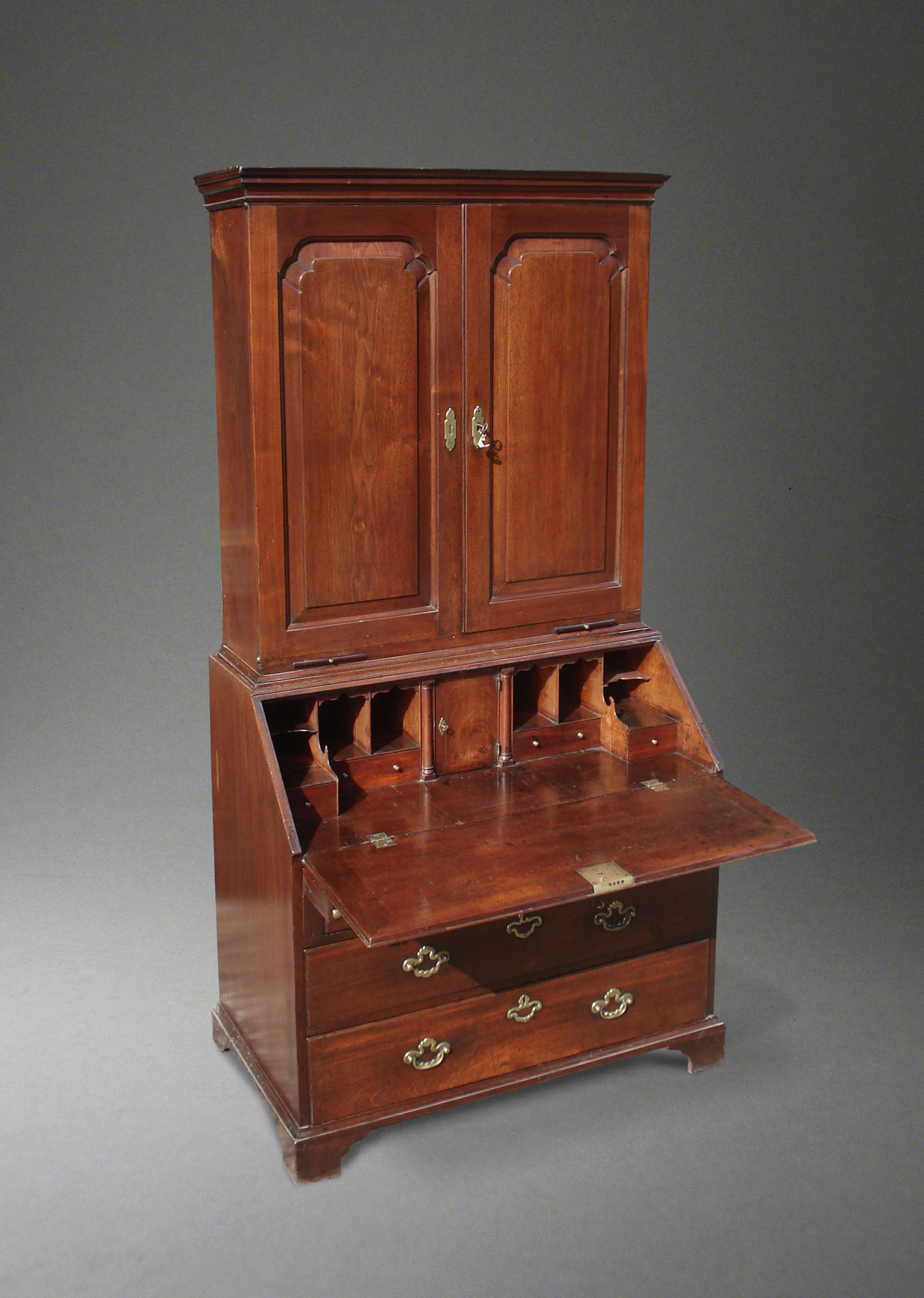 Early 18th Century Mahogany Bureau Antique Bookcase