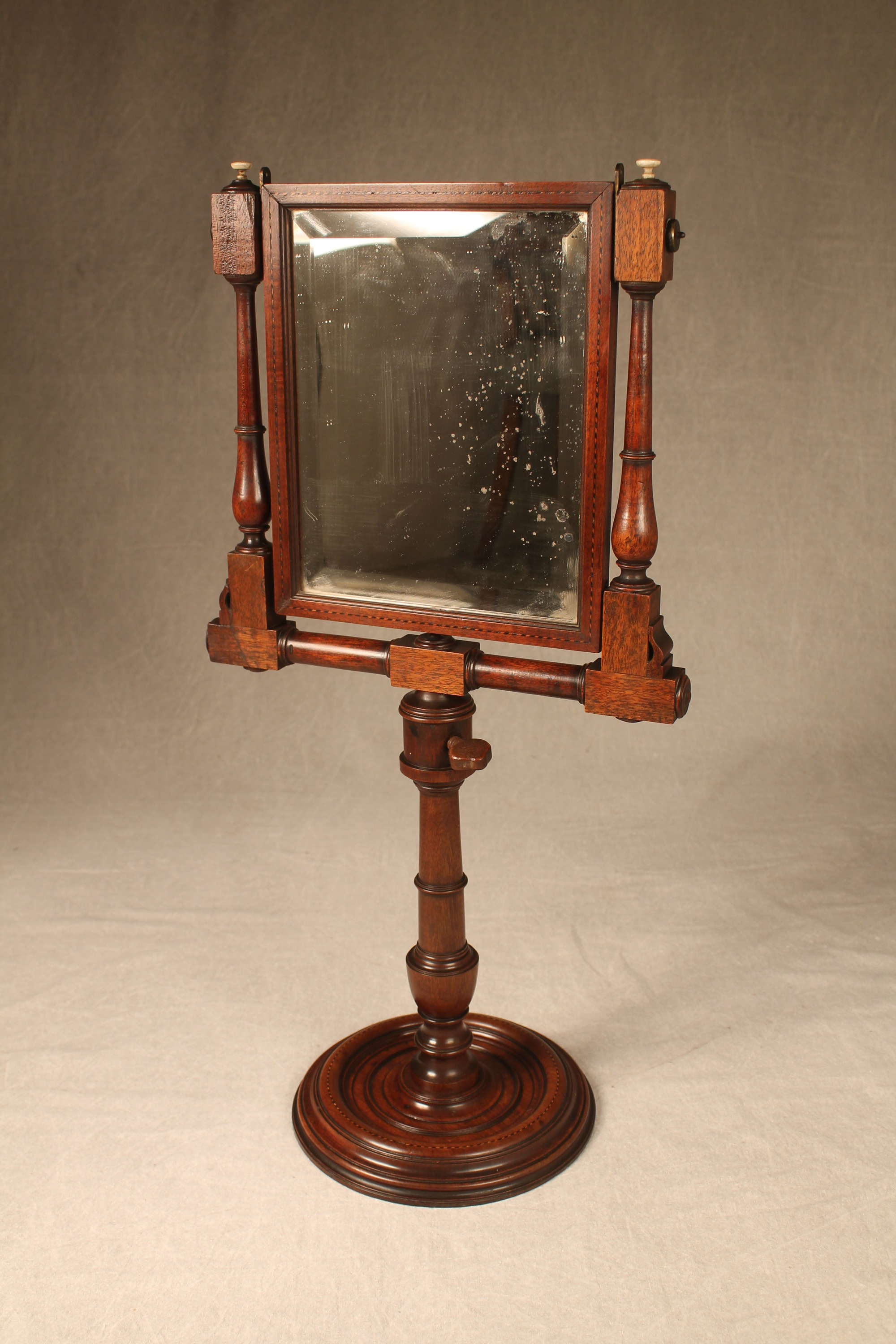 19th C Mahogany And Chequer Shaving Antique Mirror