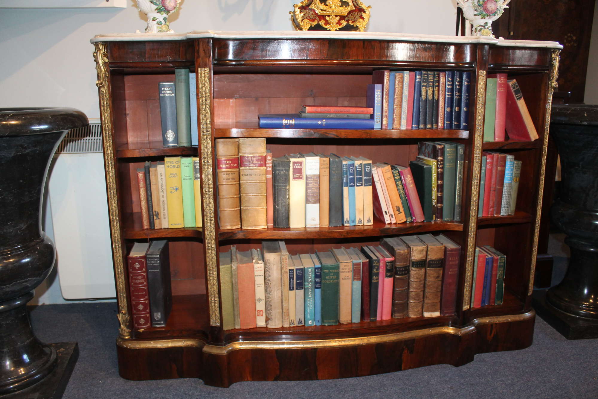 Rosewood Marble Topped Open Antique Bookcase