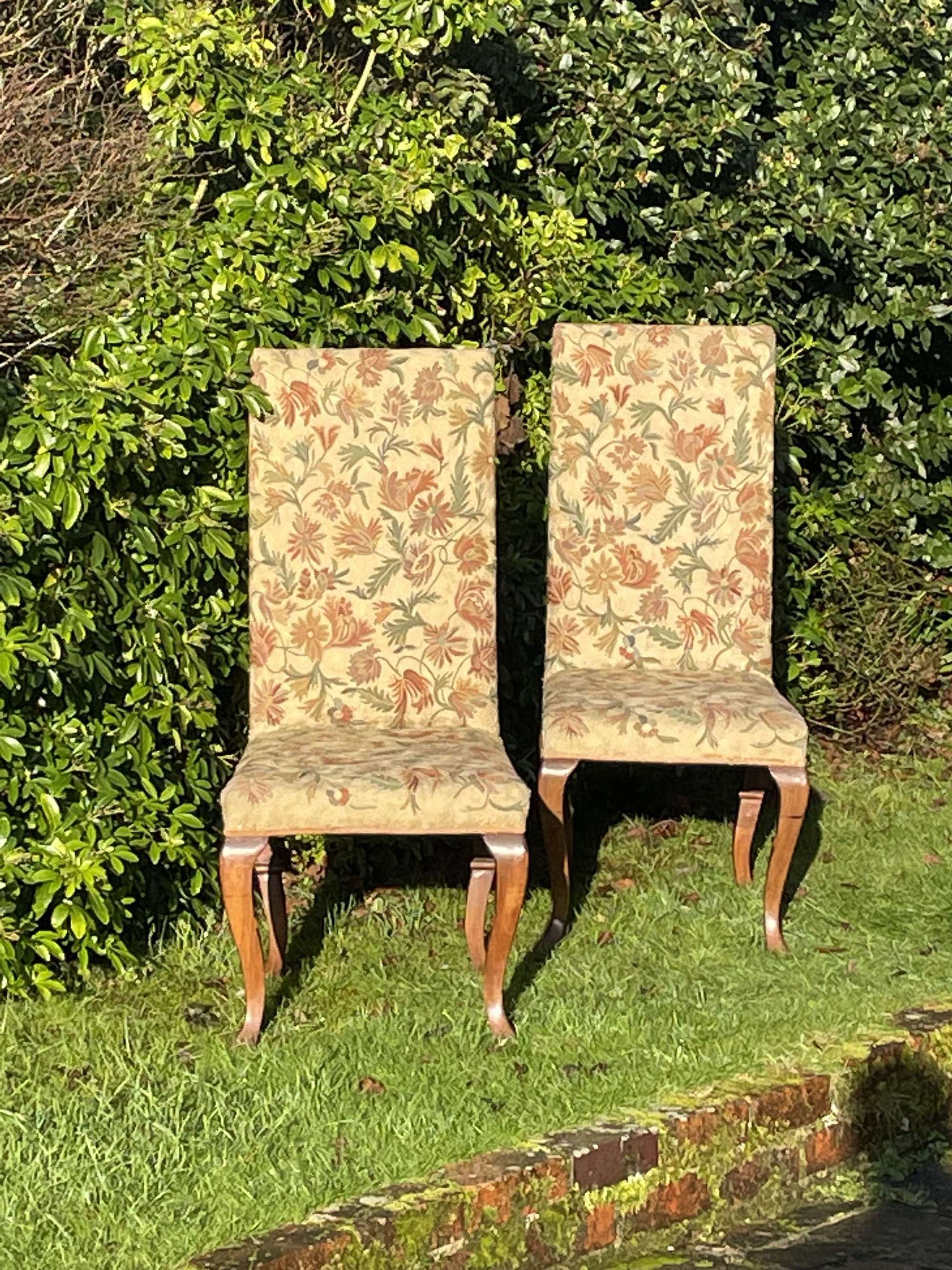 Pair Of English Walnut & Crewel Work Chairs