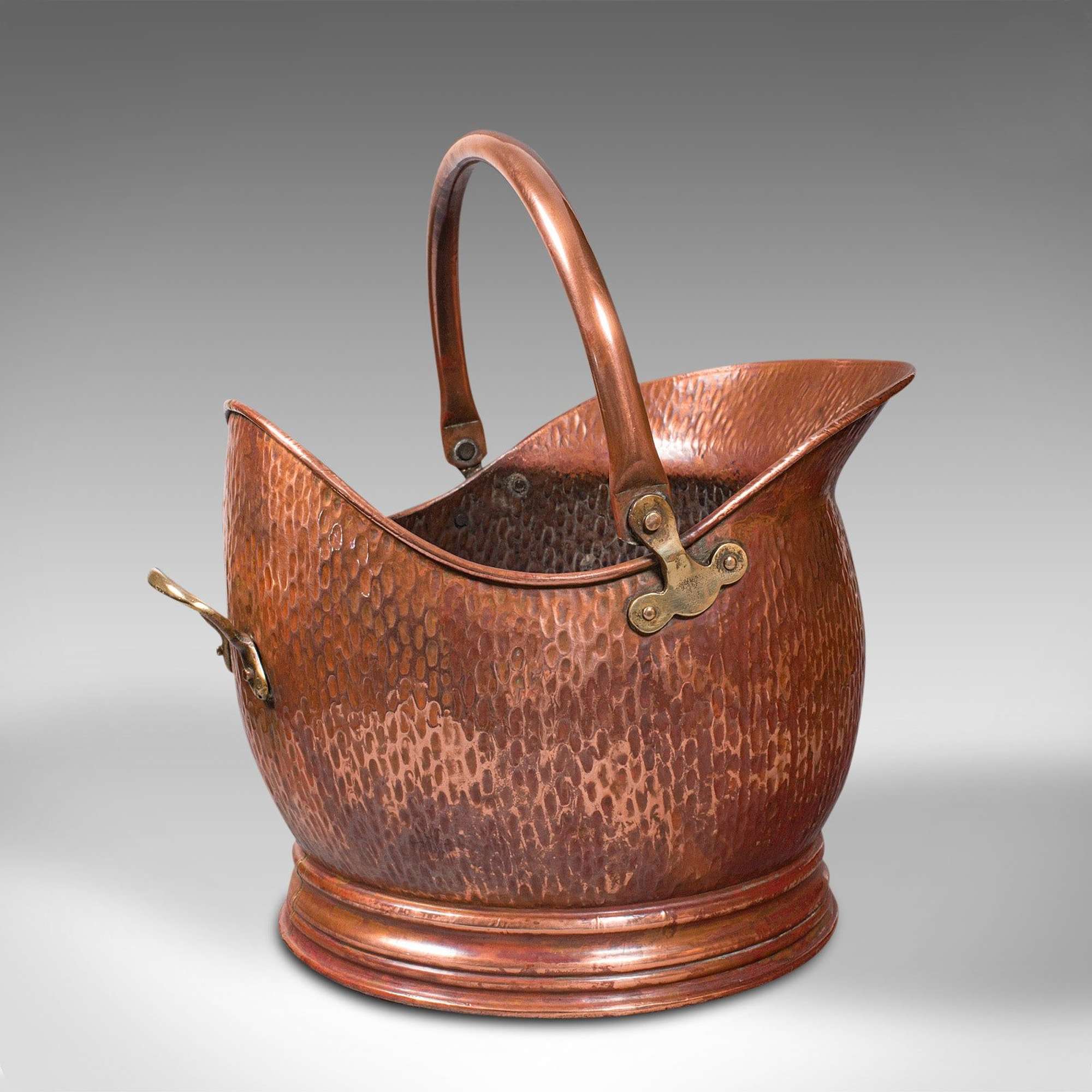 Antique Helmet Scuttle, Copper, Coal, Bucket, Fireside, Bin, Edwardian, C.1910