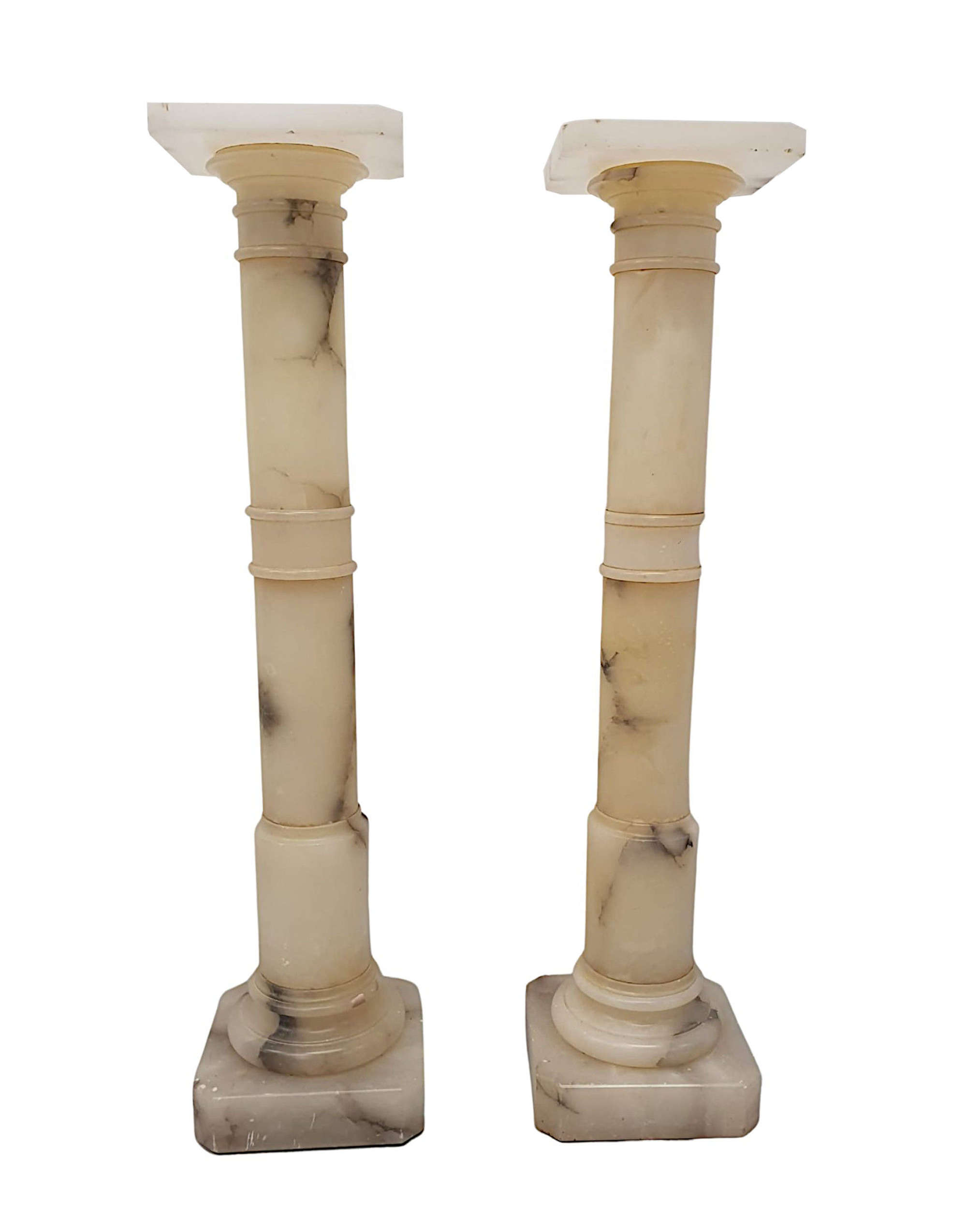 A Stunning Pair Of Early 20th Century Italian Alabaster Bust Or Plant Stands