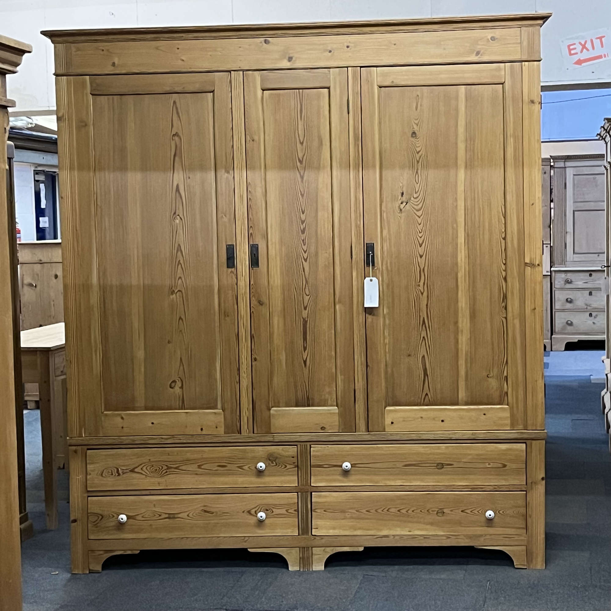 Xtremely Large East German Triple Antique Pine Wardrobe With 4 Drawers (dismantles)