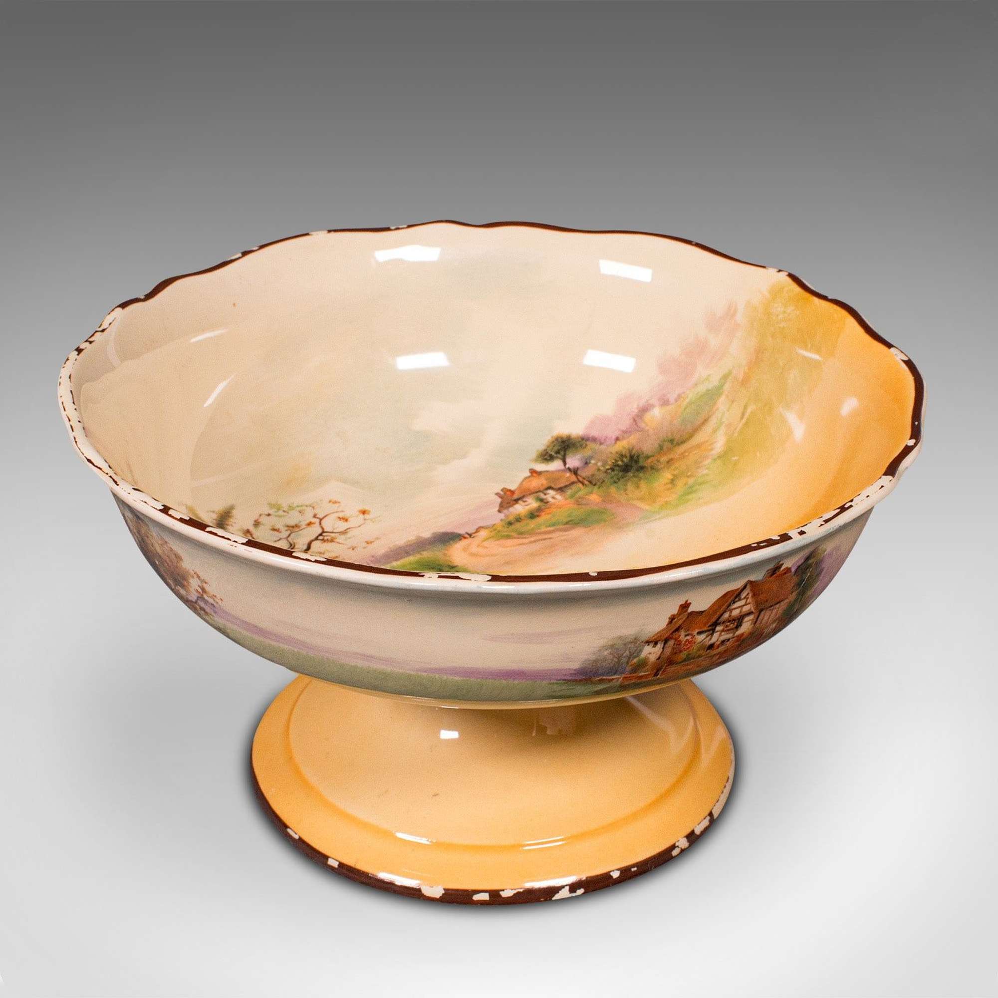 Vintage Decorative Footed Bowl, English, Ceramic, Serving Dish, Fruitbowl, 1930