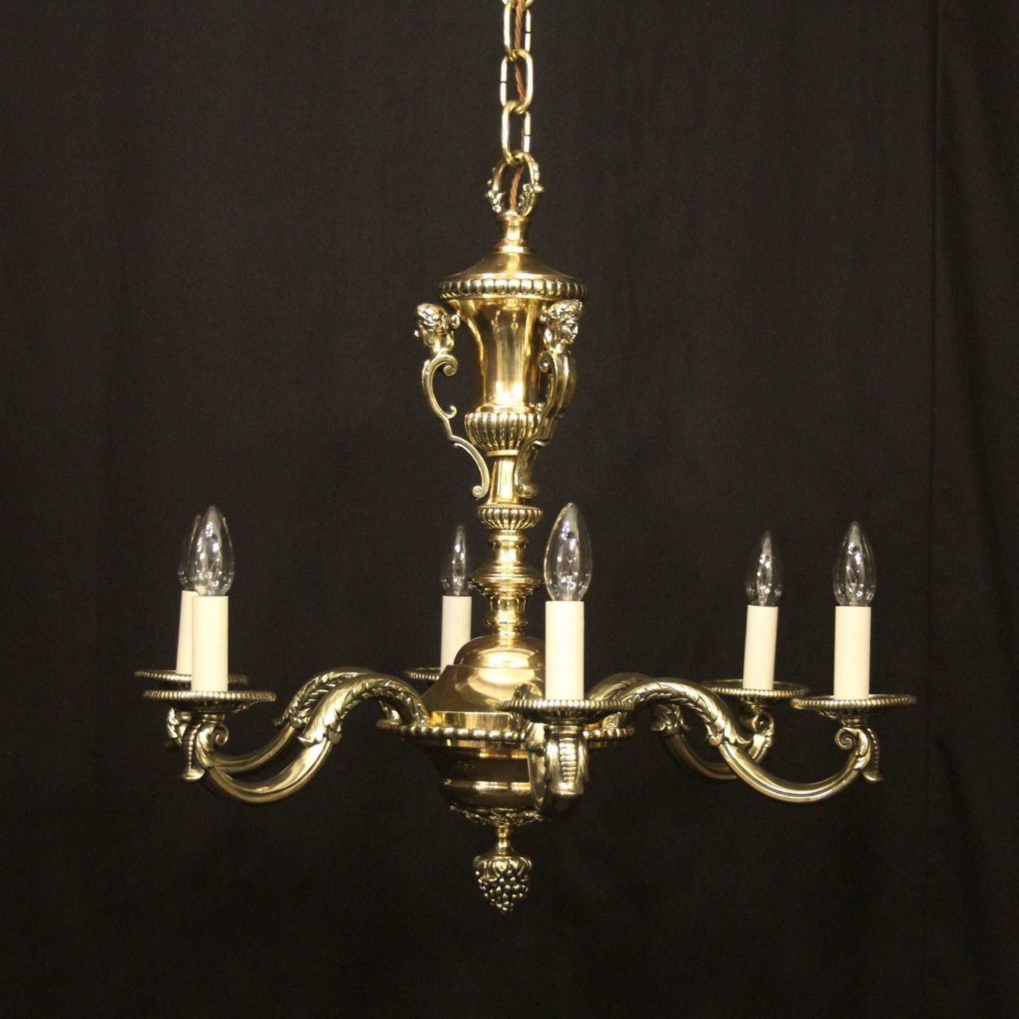 French Brass 6 Light Antique Chandelier