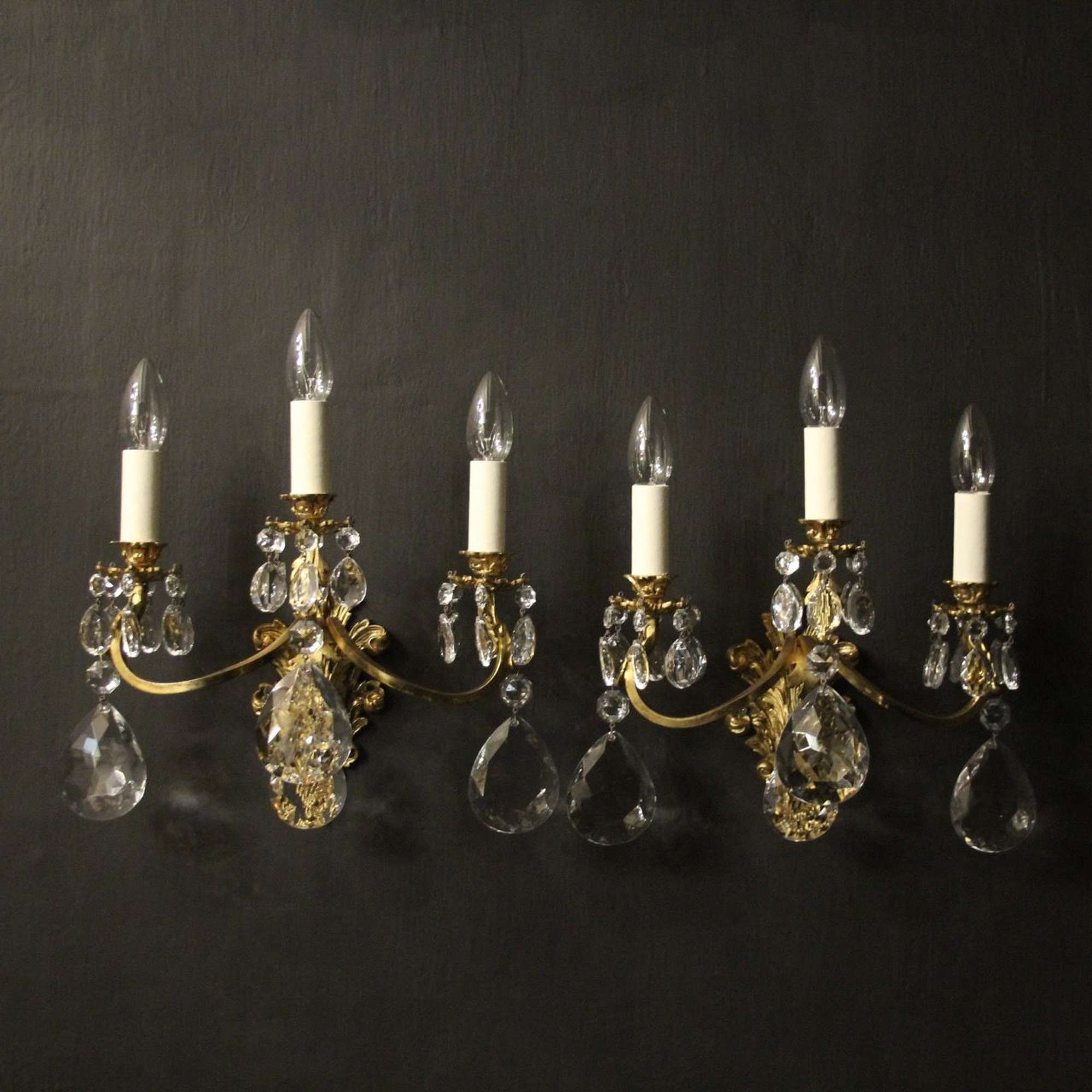 French Pair Of Bronze Triple Arm Wall Lights