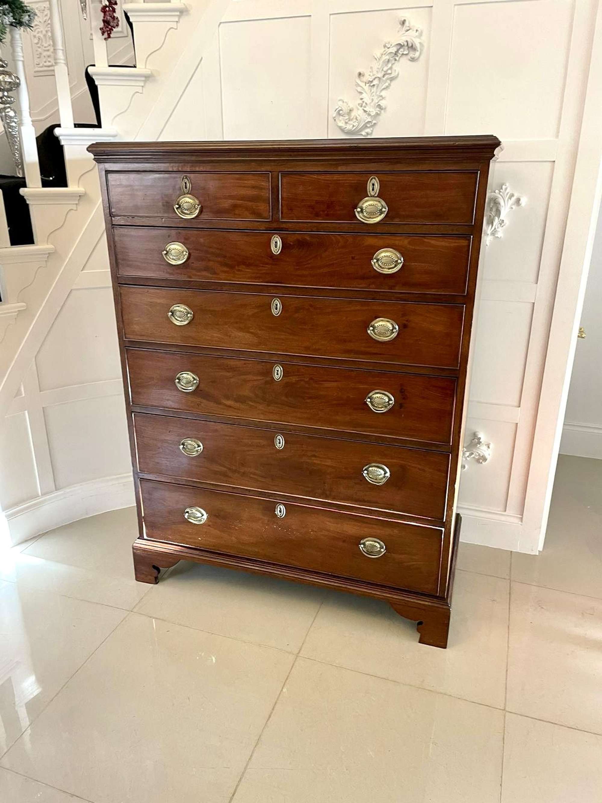 Antique George Iii Quality Mahogany Tall Chest Of 7 Drawers