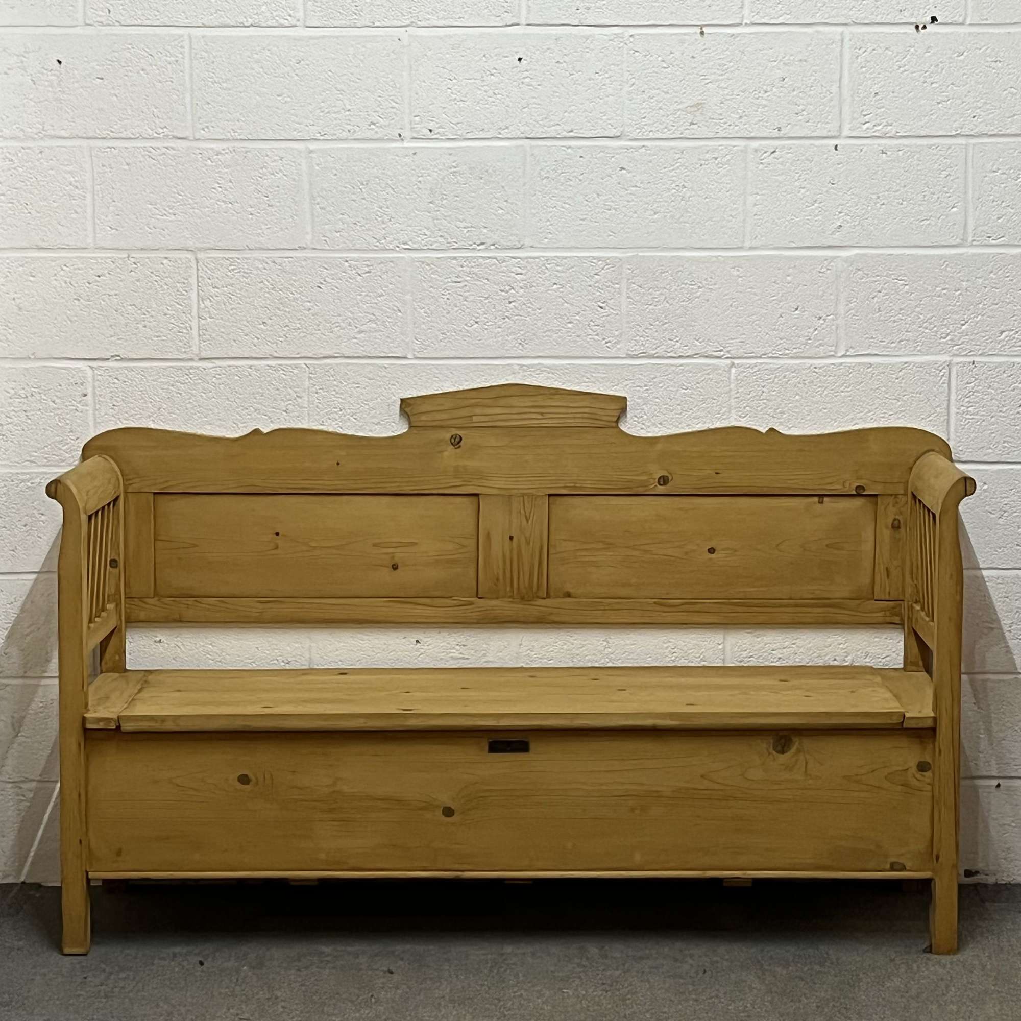 Large Hungarian Antique Pine Box Bench With Lift Up Seat