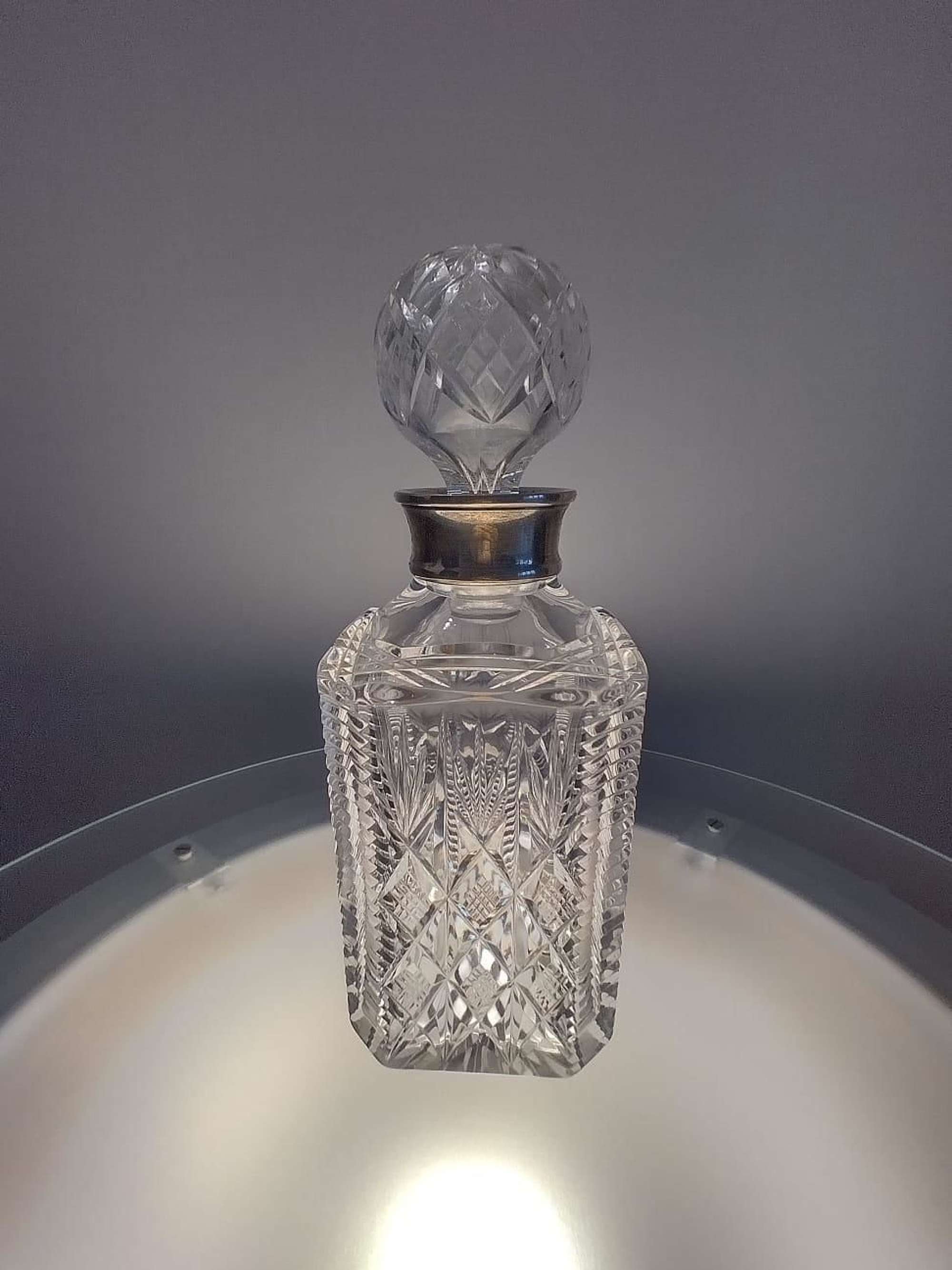 Glass Decanter By Lr Watson (solid Silver Collar)