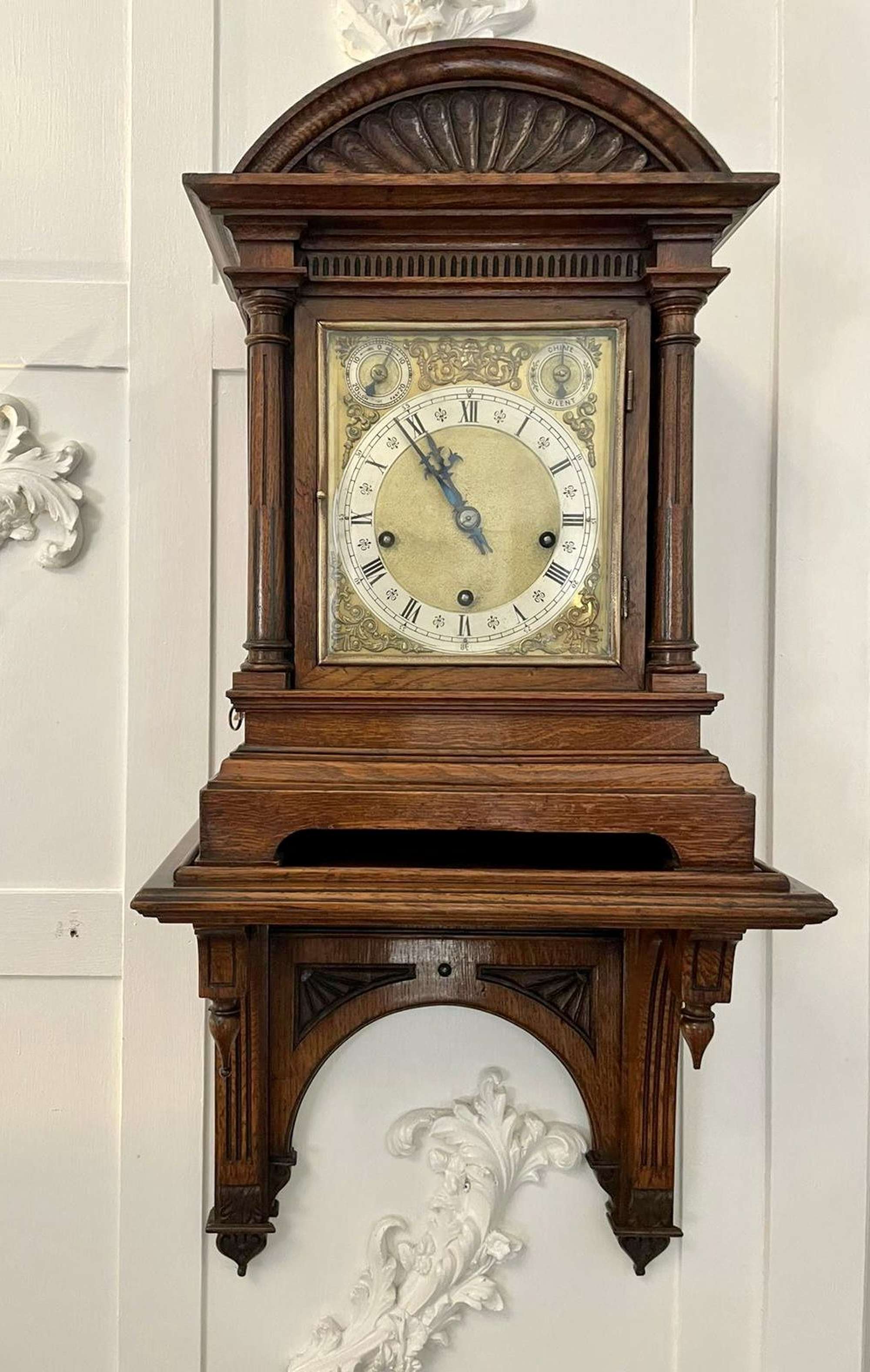 Antique Victorian Quality Oak 8 Day Chiming Bracket Clock With Original Bracket