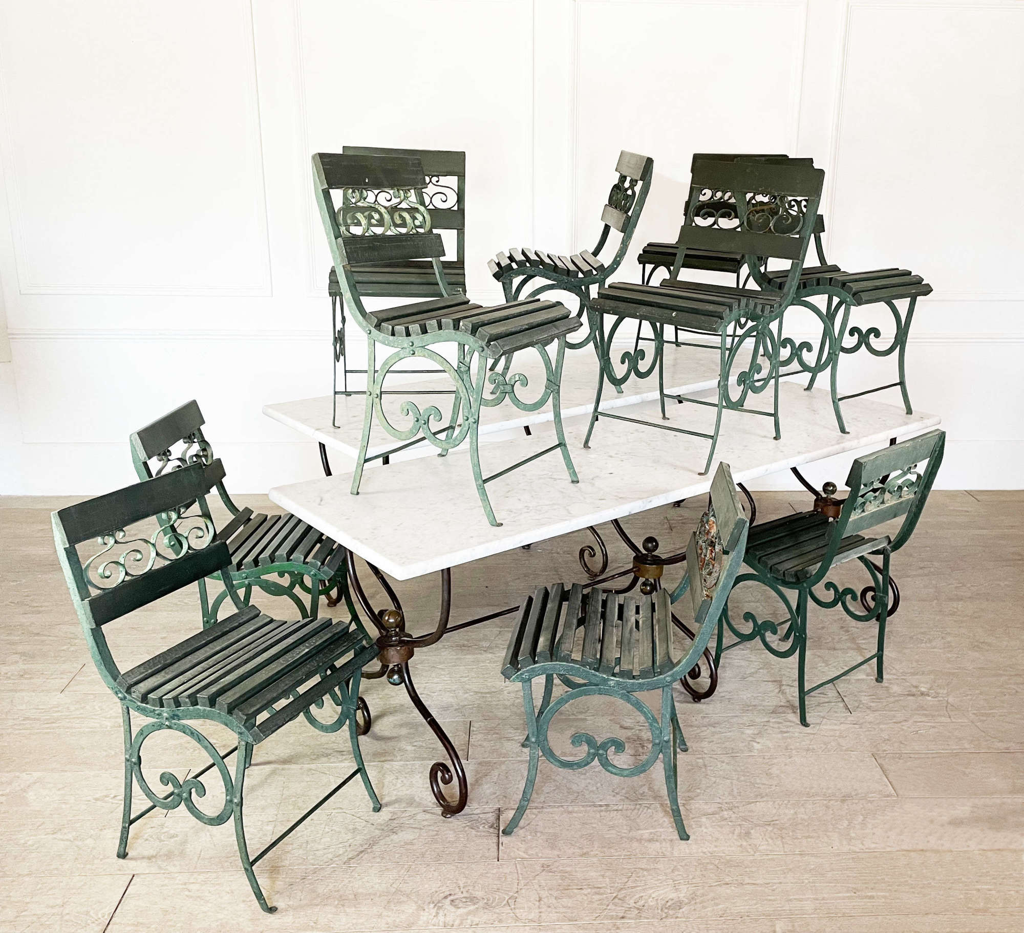 10 19th c French wrought iron and wood Chairs - circa 1880