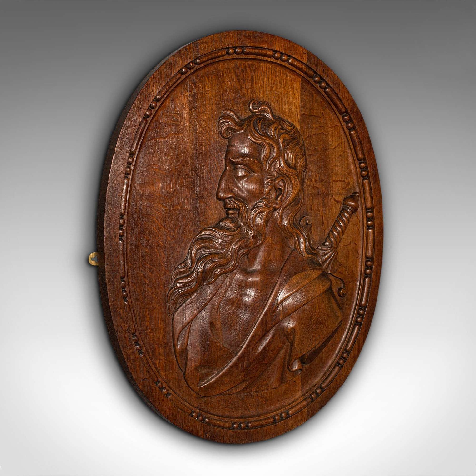 Large Antique Carved Portrait, Italian, Oak, Decorative Relief Panel, Victorian