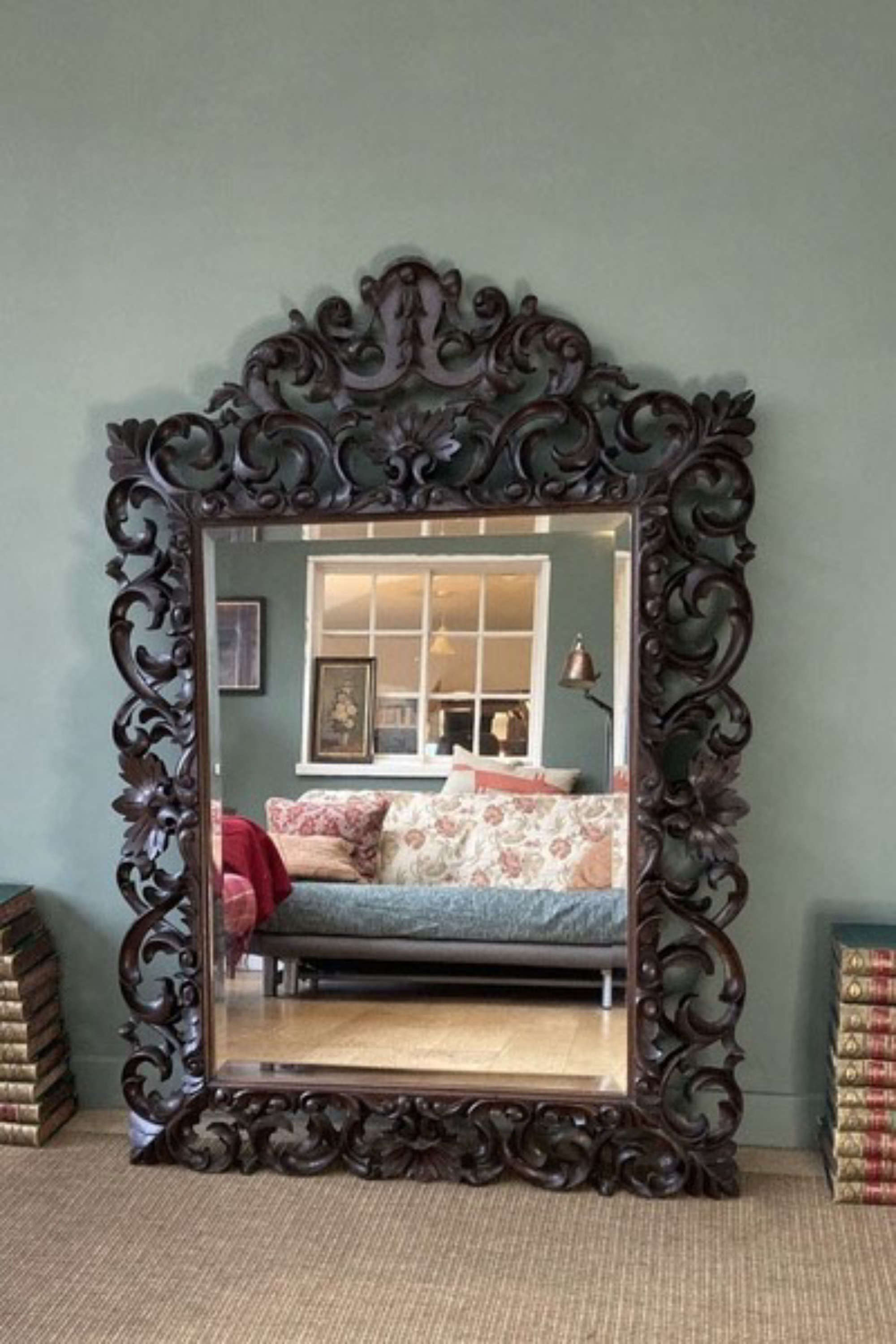 Large Ornate Carved Oak Framed French Mirror