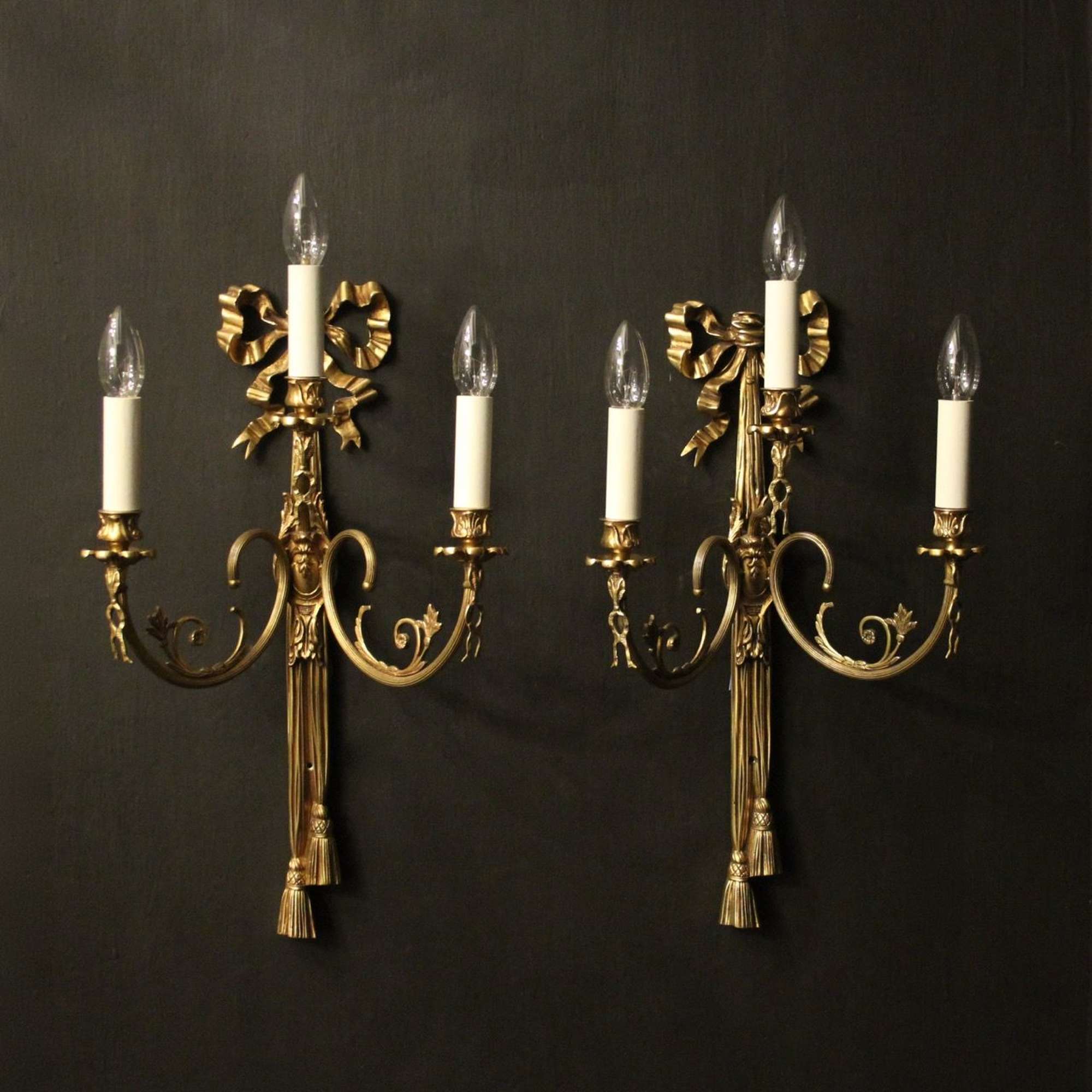 French Pair Of Gilded Ribbon Wall Lights