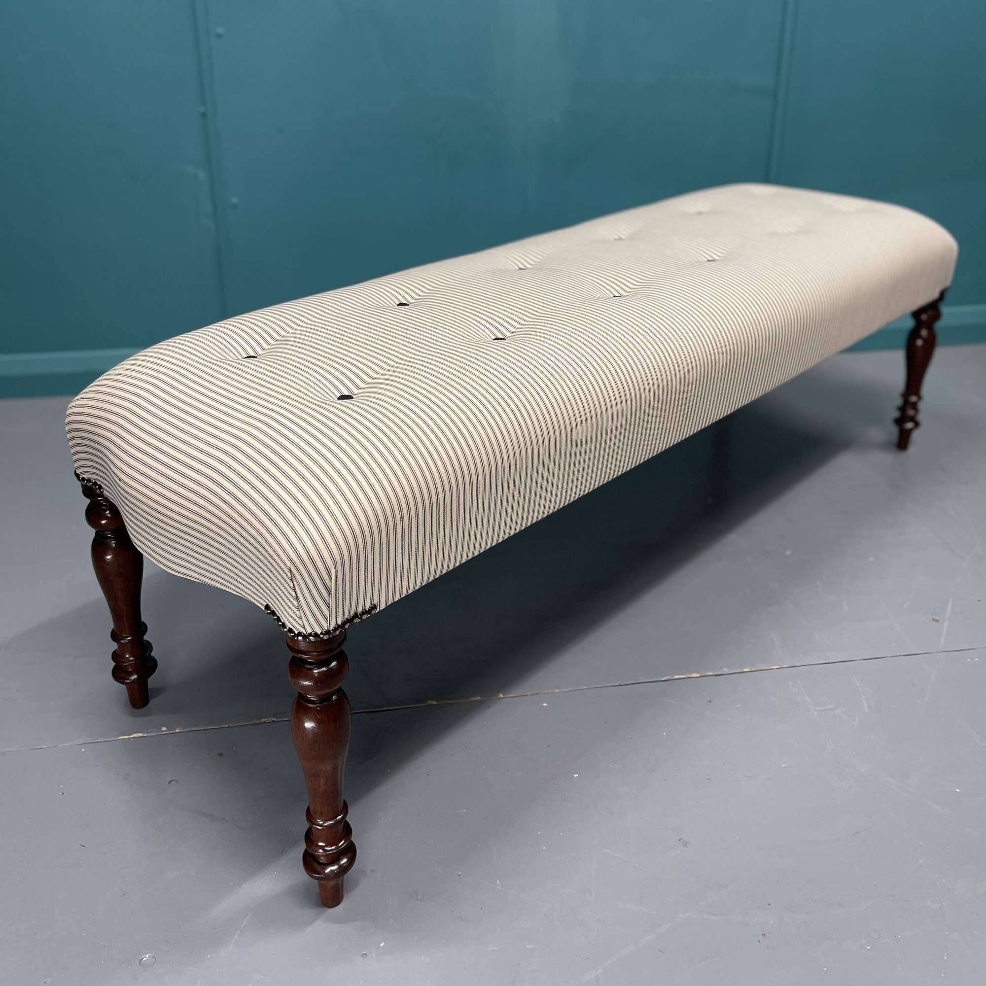 Buttoned ticking stripe Victorian long stool