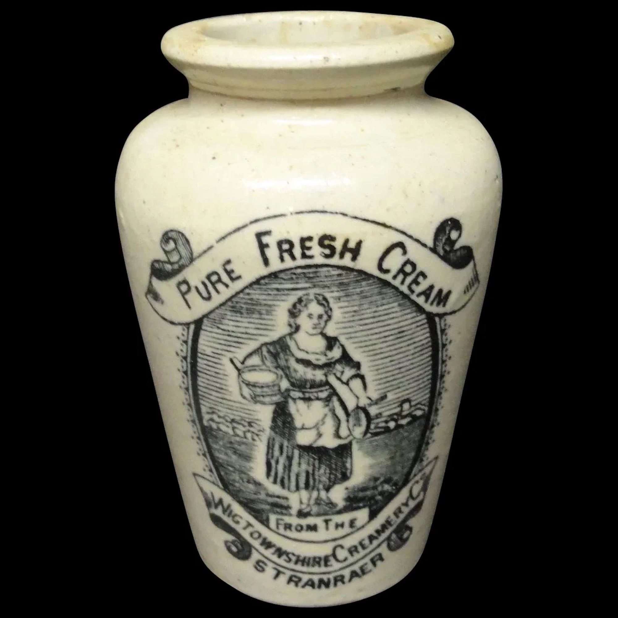 Stoneware Advertising Cream Pot ~ MILKMAID ~ 1880