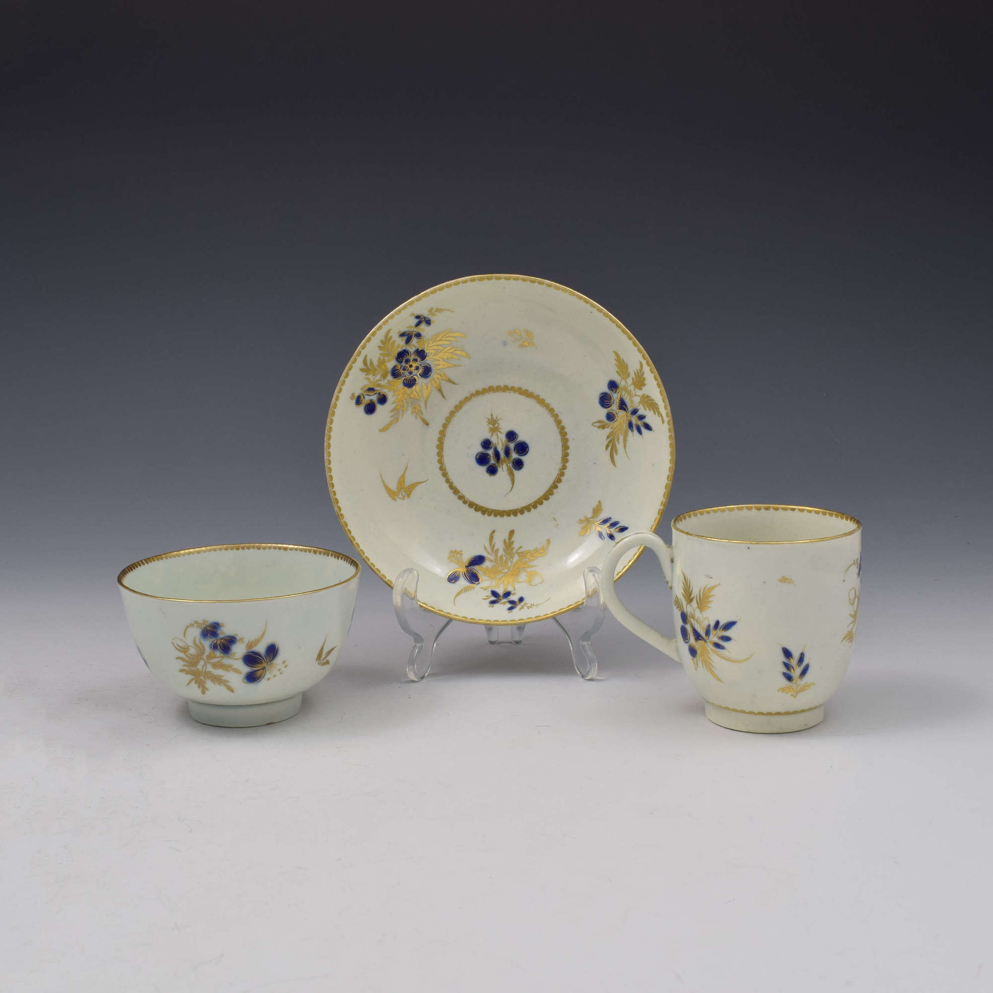 First Period Worcester Porcelain Cup & Saucer Trio c.1785
