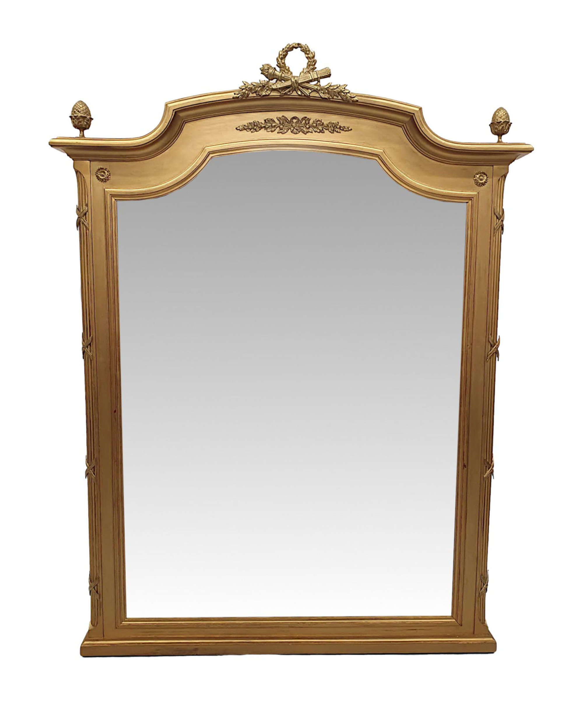 A Gorgeous 19th Century Brass Mounted Giltwood Overmantle Mirror