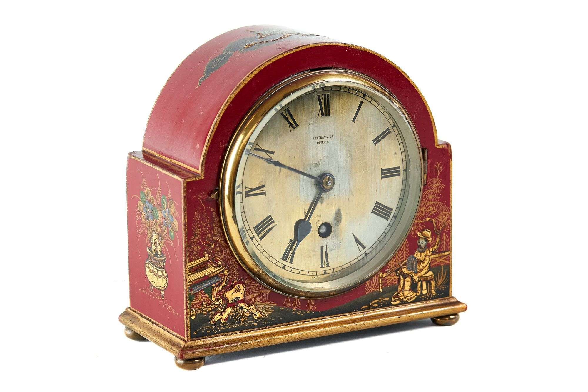 Red Chinoiserie decorated Mantel clock circa 1920s