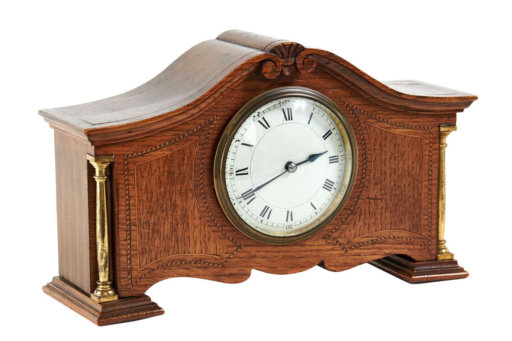 Edwardian oak & inlaid mantel clock