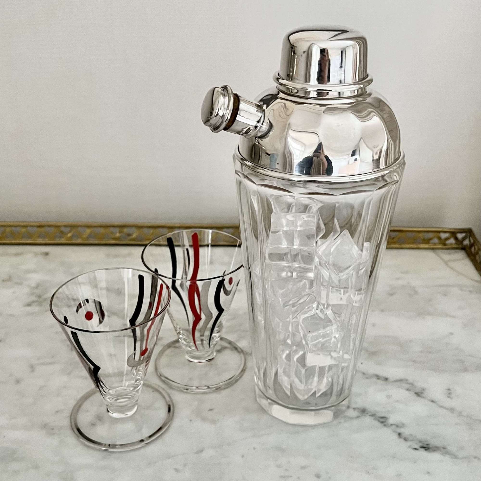 English Glass And Silver Plated Cocktail Shaker With Cork Stopper