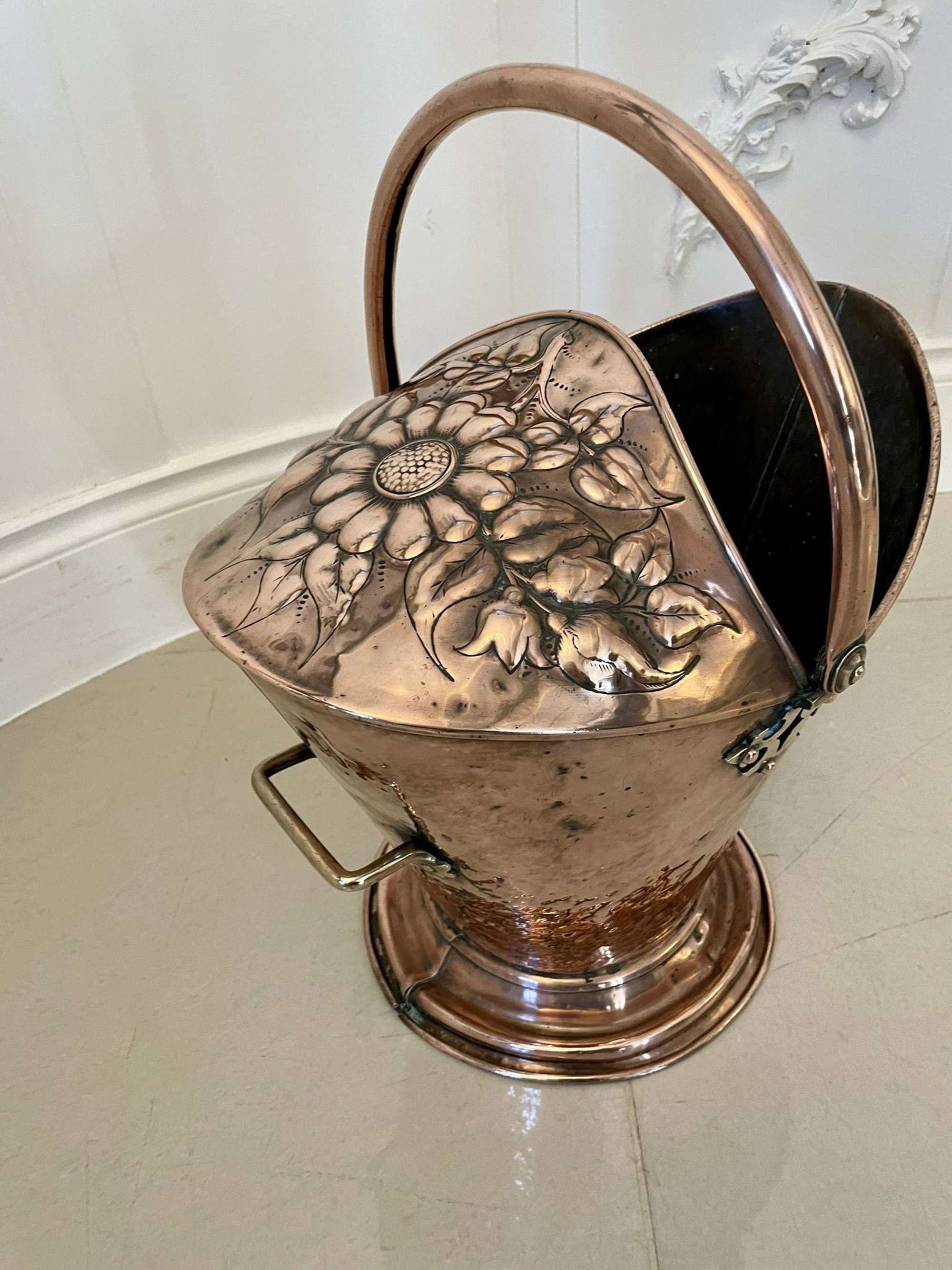 Antique Victorian Quality Ornate Copper Coal Bucket