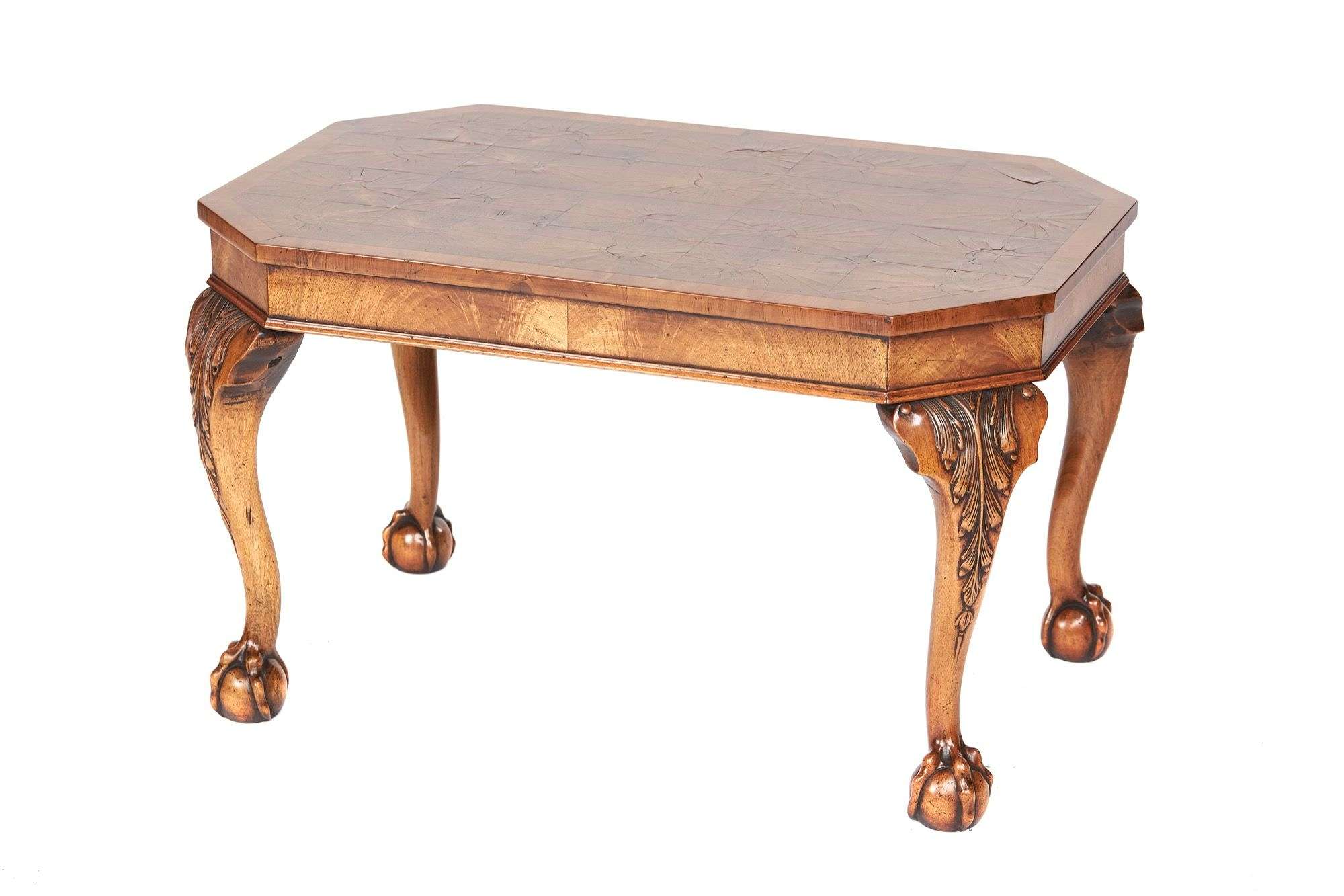 Walnut & Carved Coffee table with Oyster veneer on top circa 1920s