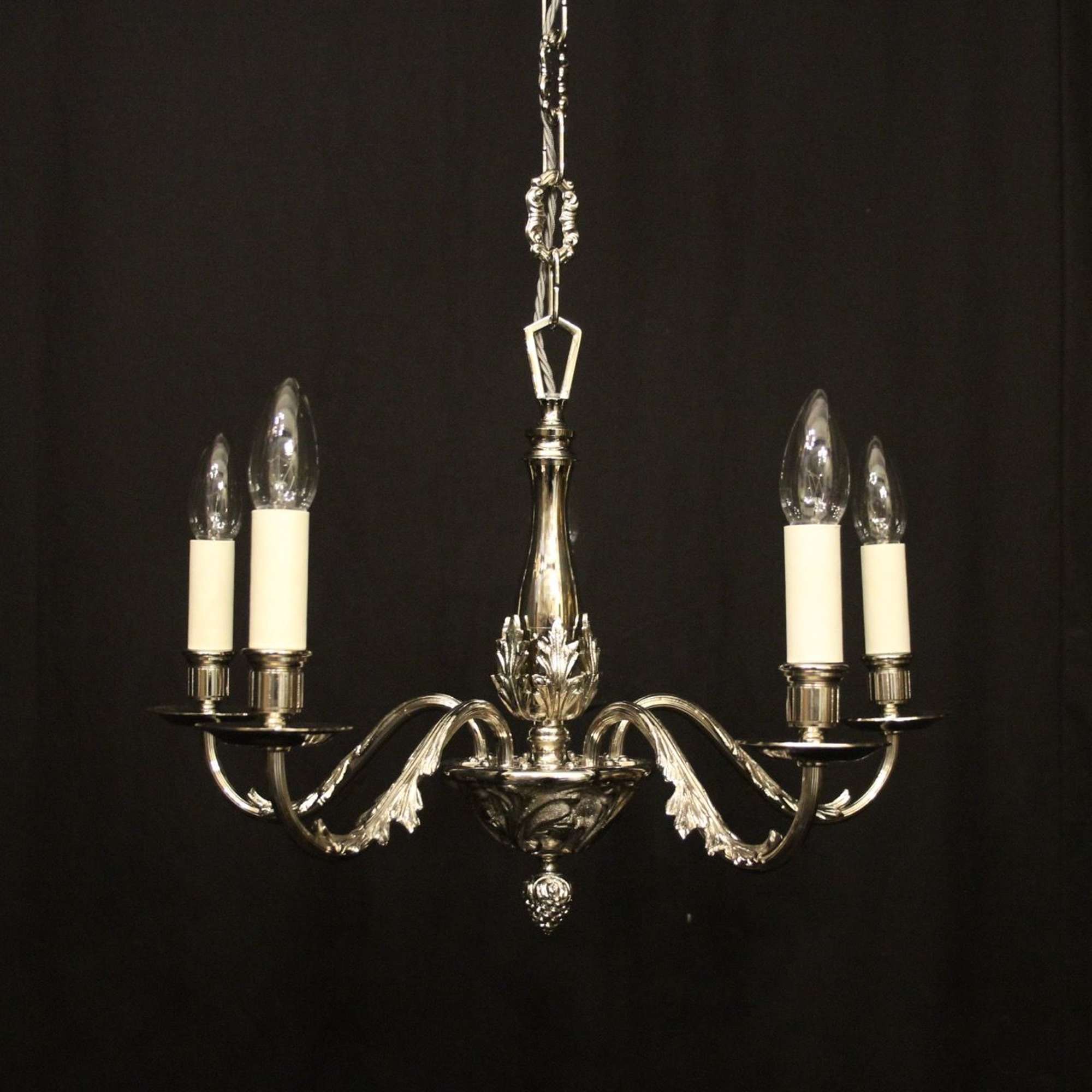 French Nickel Plated 5 Light Antique Chandelier