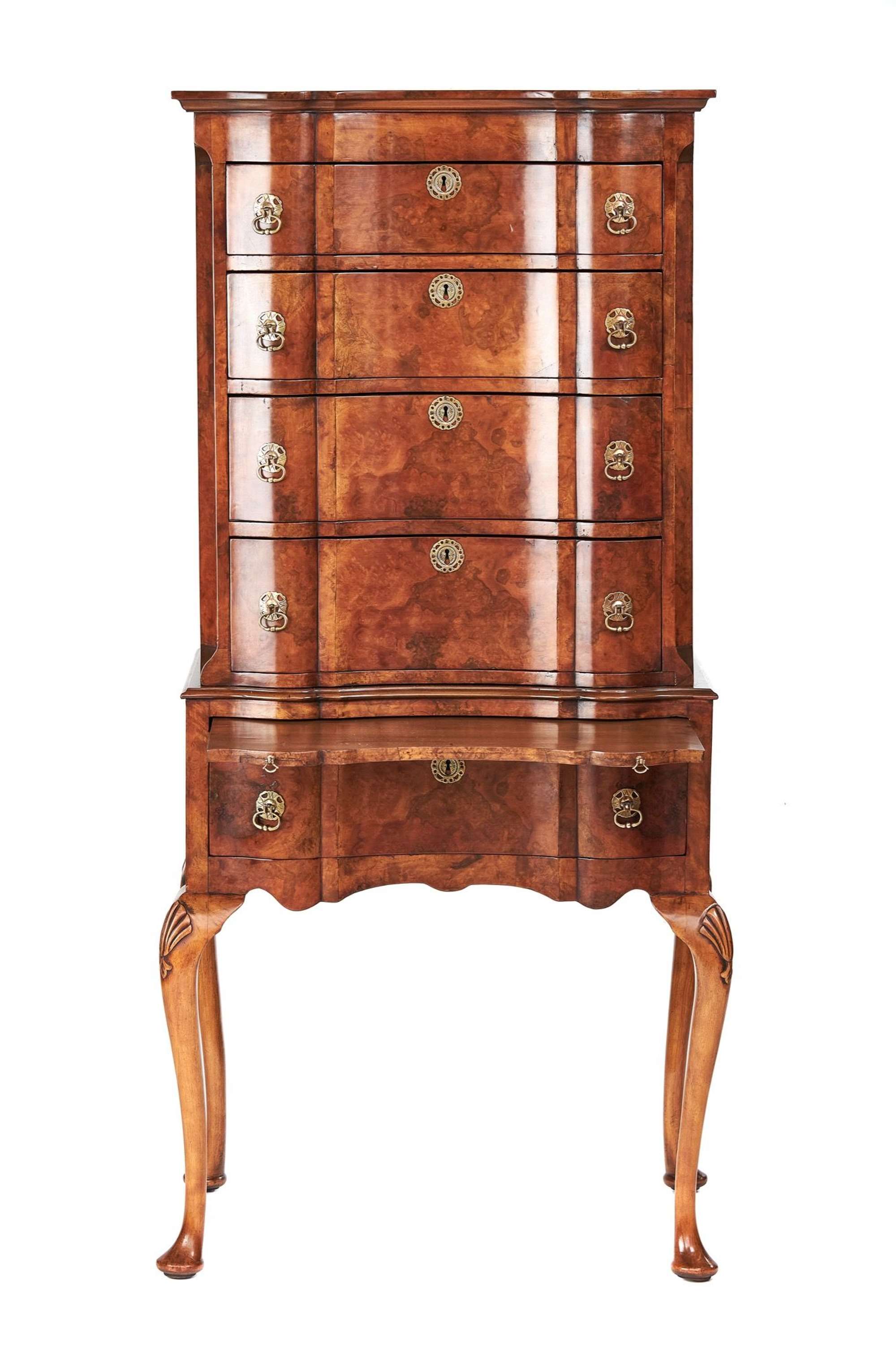 Queen Anne Revival Burr Walnut Chest On Stand