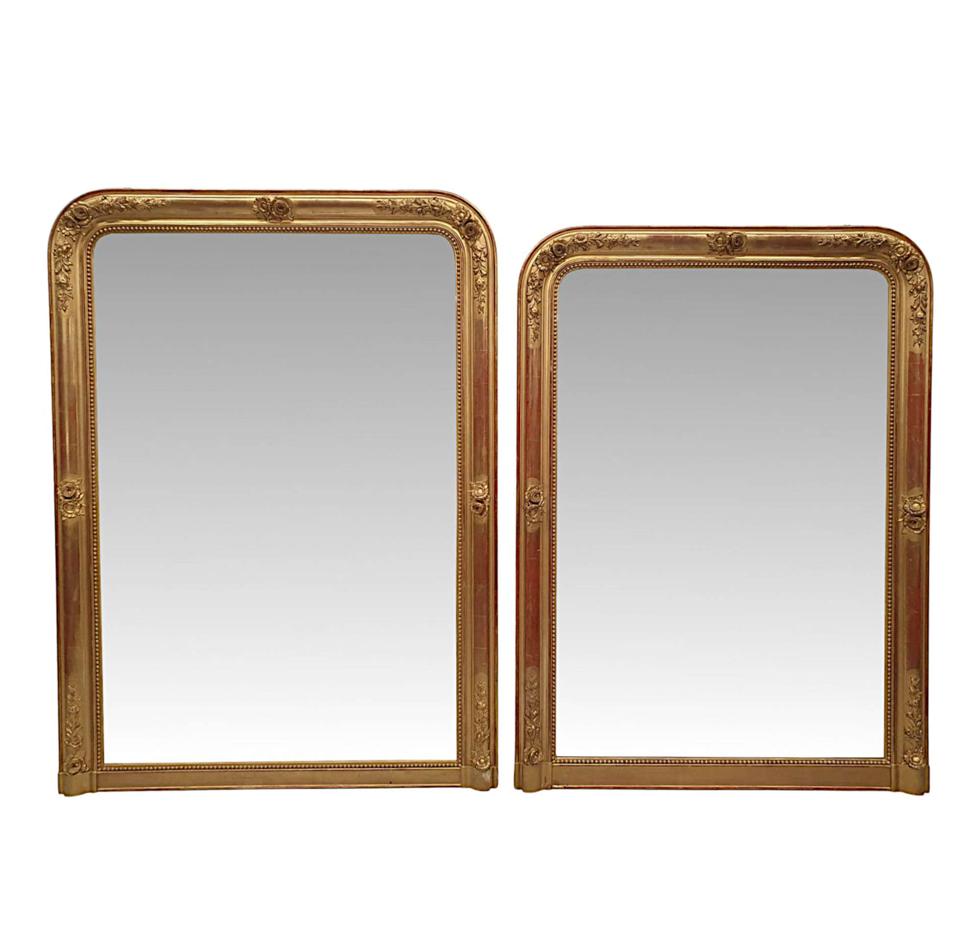 A Fabulous Near Pair Of 19th Century Giltwood Antique Overmantle Mirrors