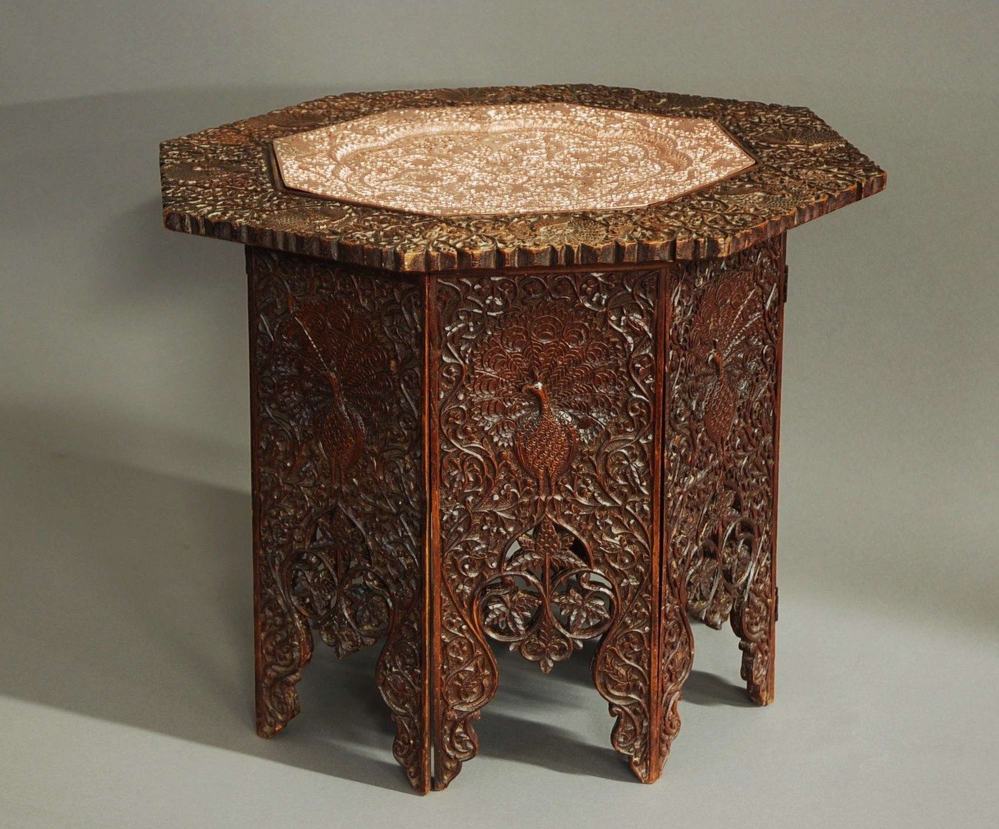 19thc Indian octagonal carved hardwood table
