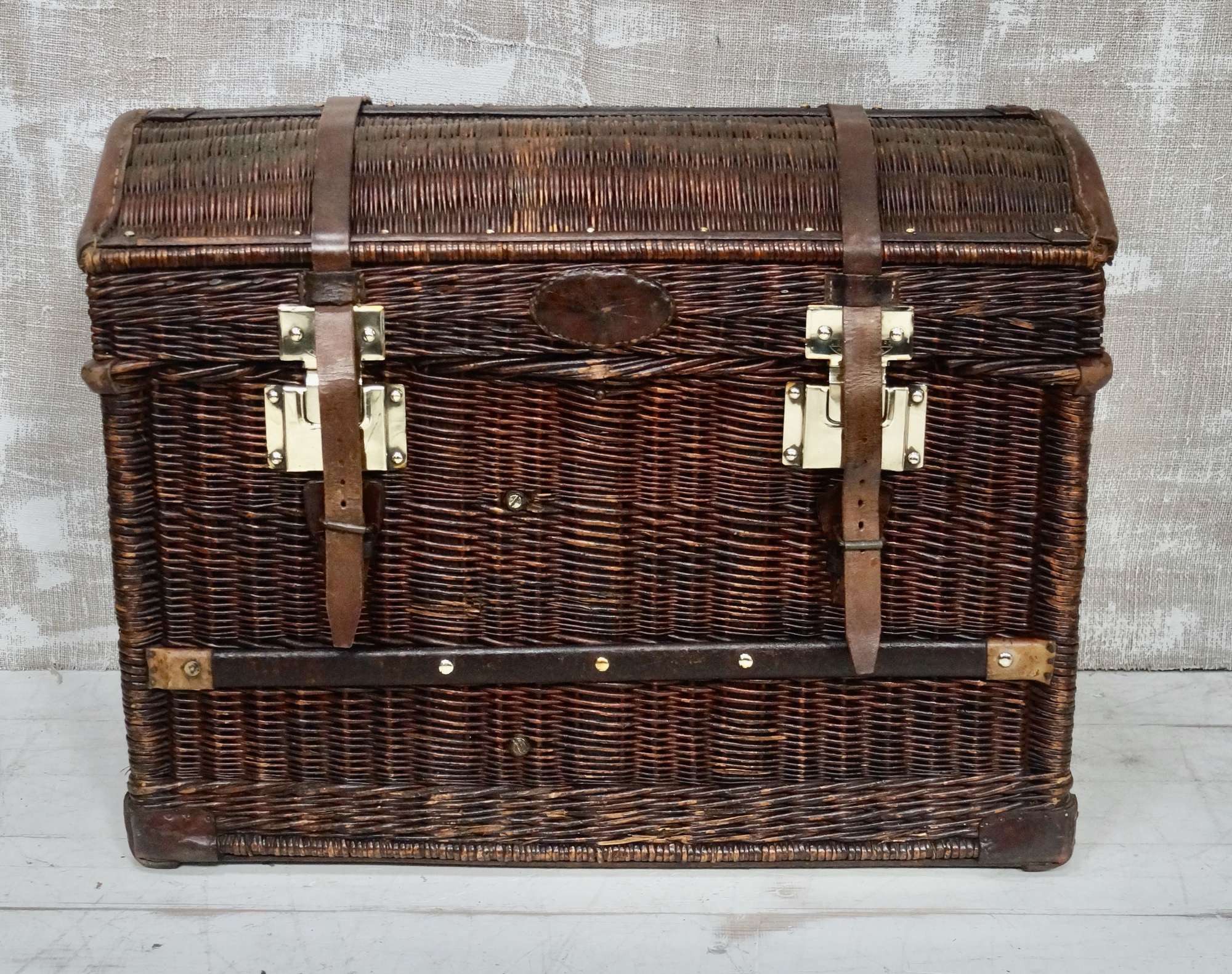 Antique Lisse Gallibourg Orleans Wicker Dome Topped Travel Trunk