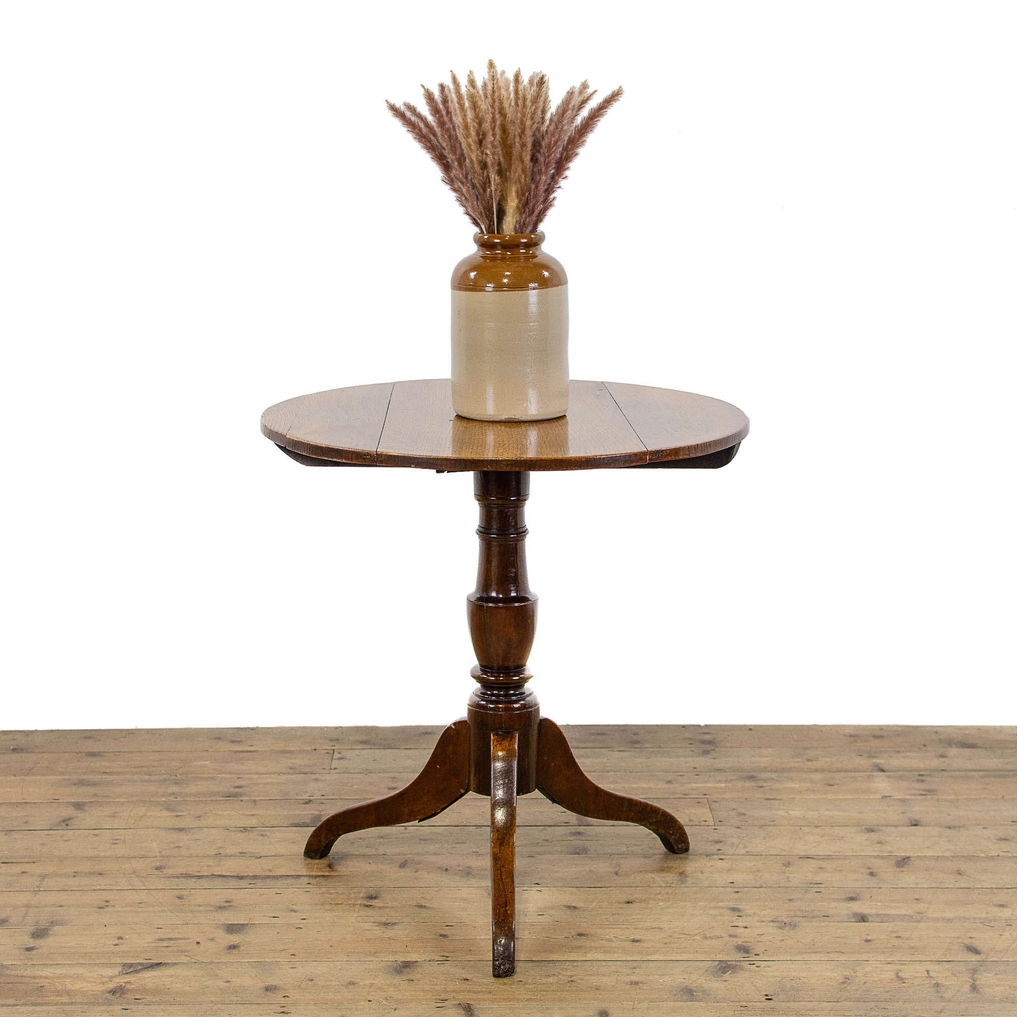 Small Antique Oak Table With Circular Top