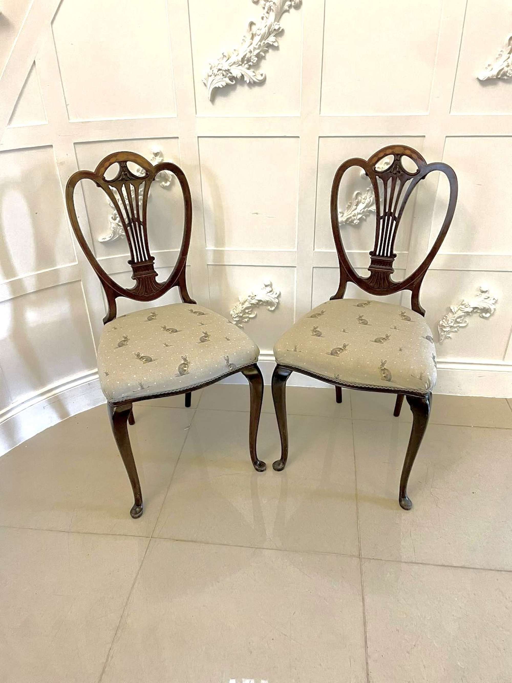 Pair Of Antique Victorian Quality Mahogany Inlaid Side Chairs