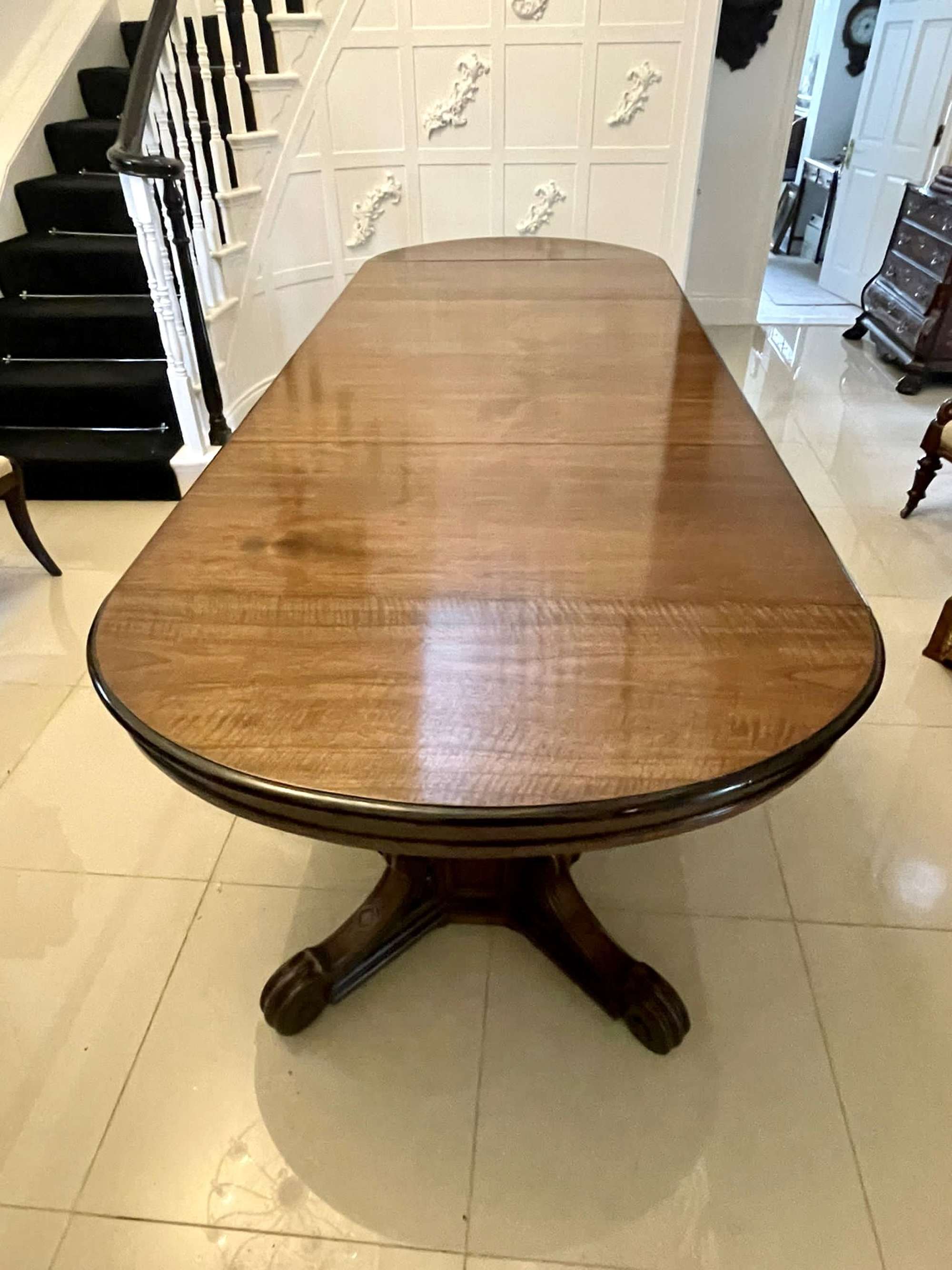 Outstanding Quality Large Antique Victorian Figured Walnut Extending Dining Table